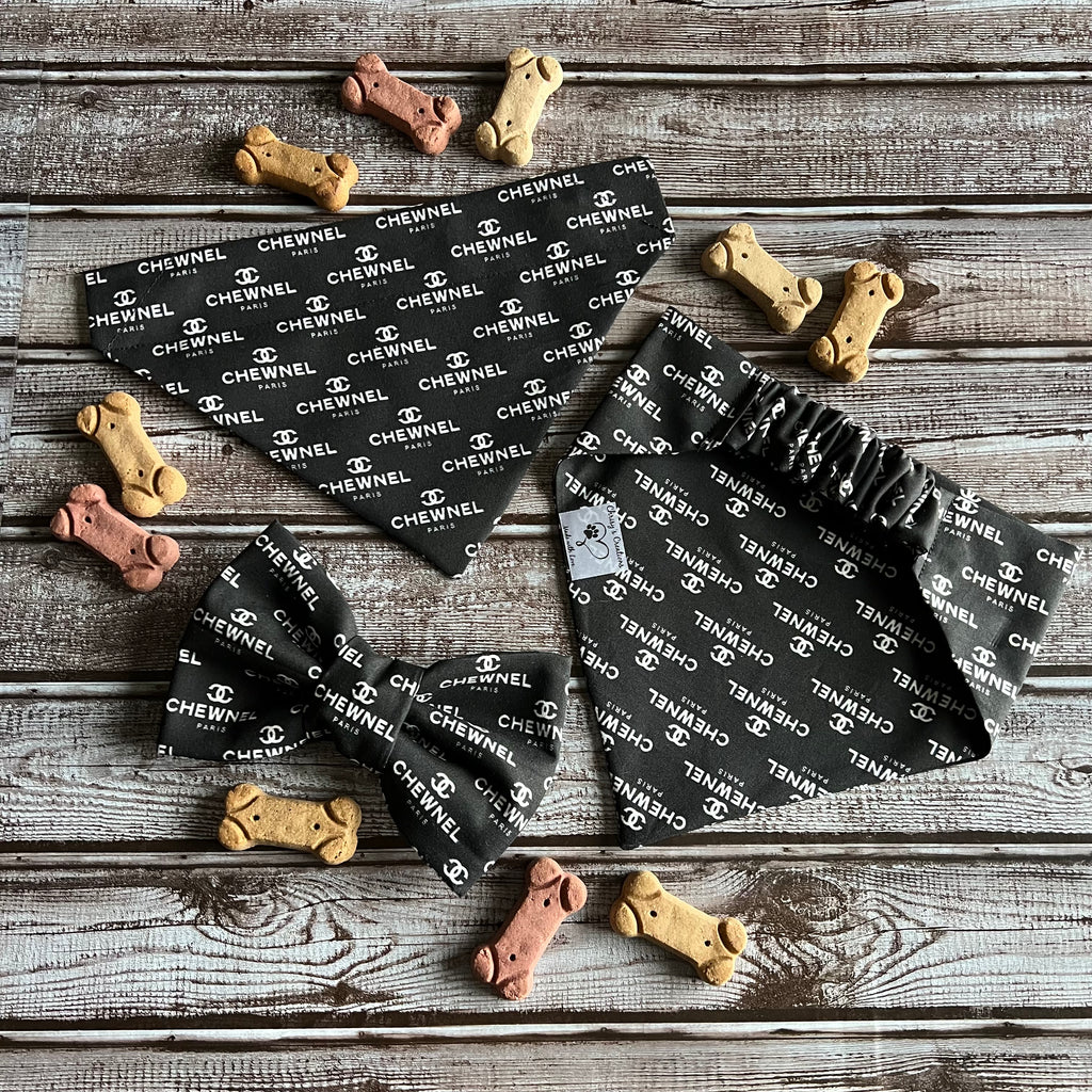 Luxe Couture Chewnel Dog Bandana: Scrunchie and Over the Collar Bow Tie