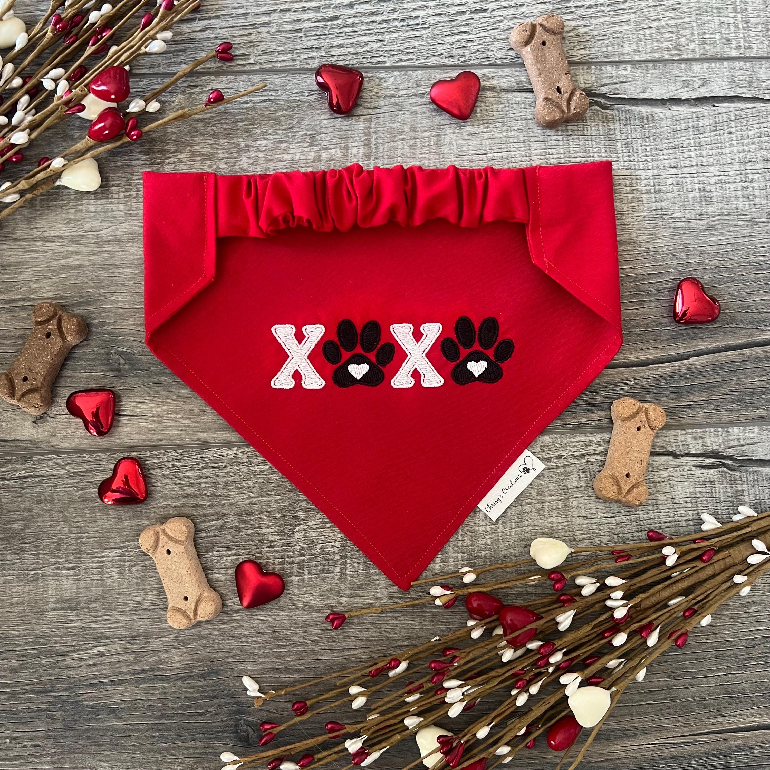 XoXo Paws Dog Bandana: Scrunchie, Valentine Embroidered