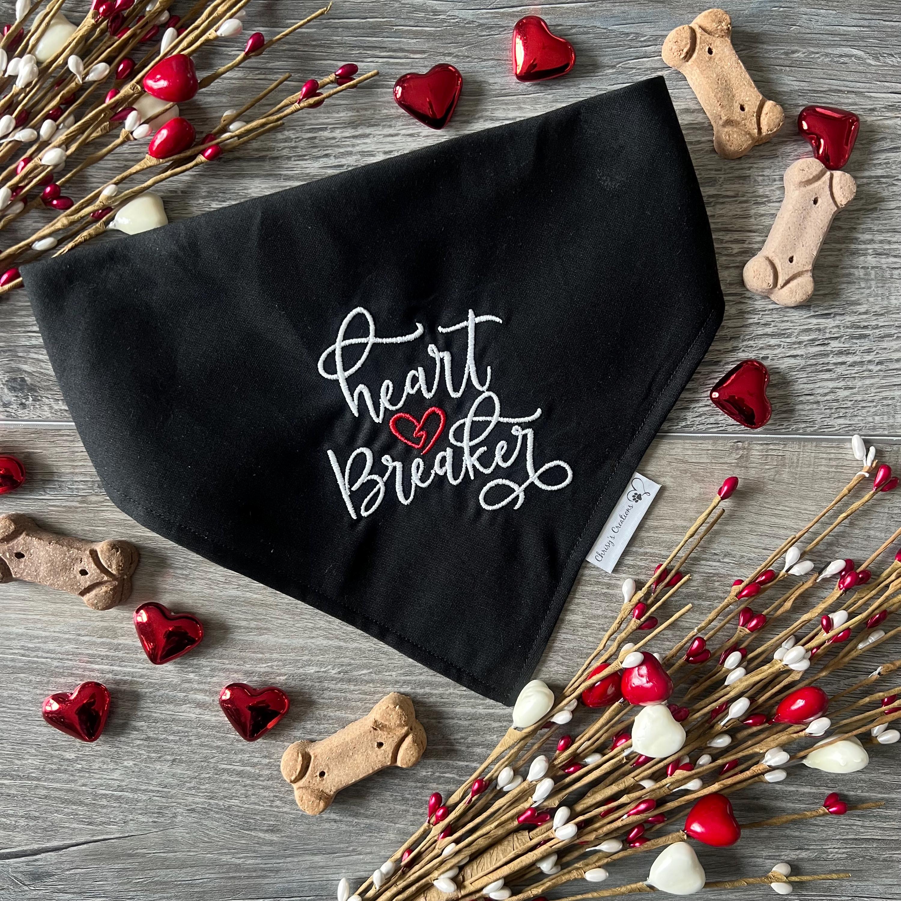 Heart Breaker Dog Bandana: Scrunchie, Valentine Embroidered