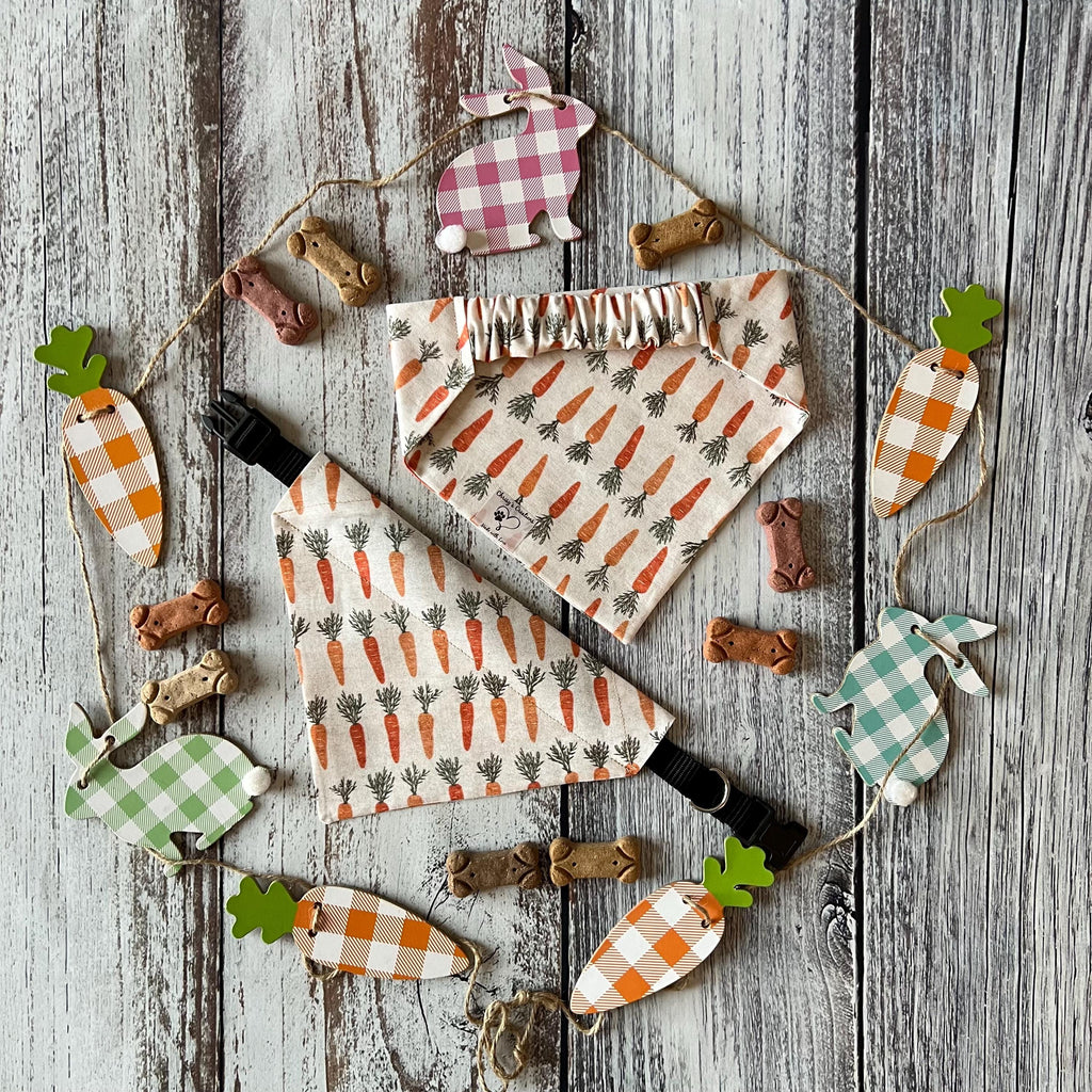 Carrots Boho Neutrals Dog Bandana Over the Collar Scrunchie Bandana Easter Farmers Market