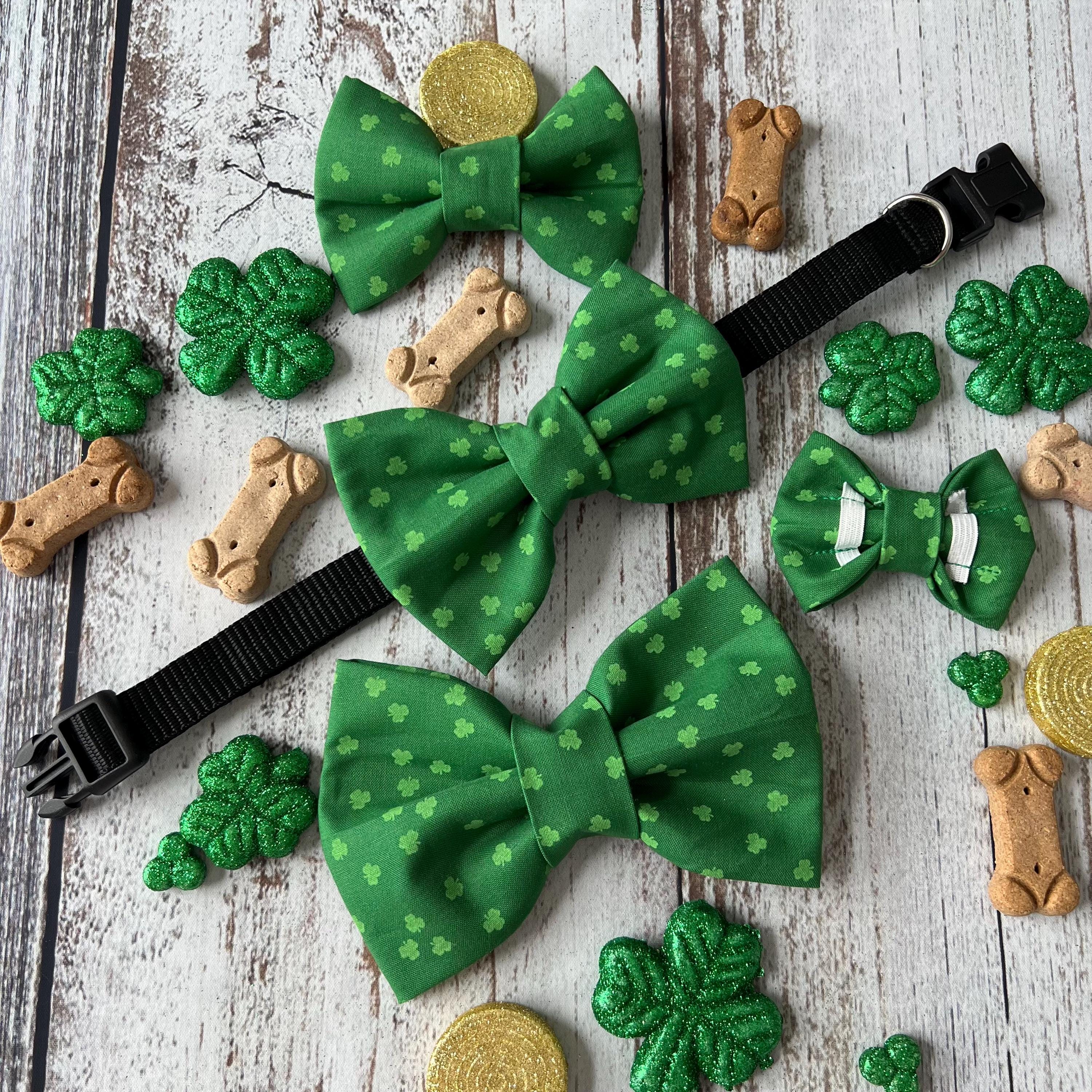 St. Patrick Green Four Leaf Clover Over the Collar Bow Tie