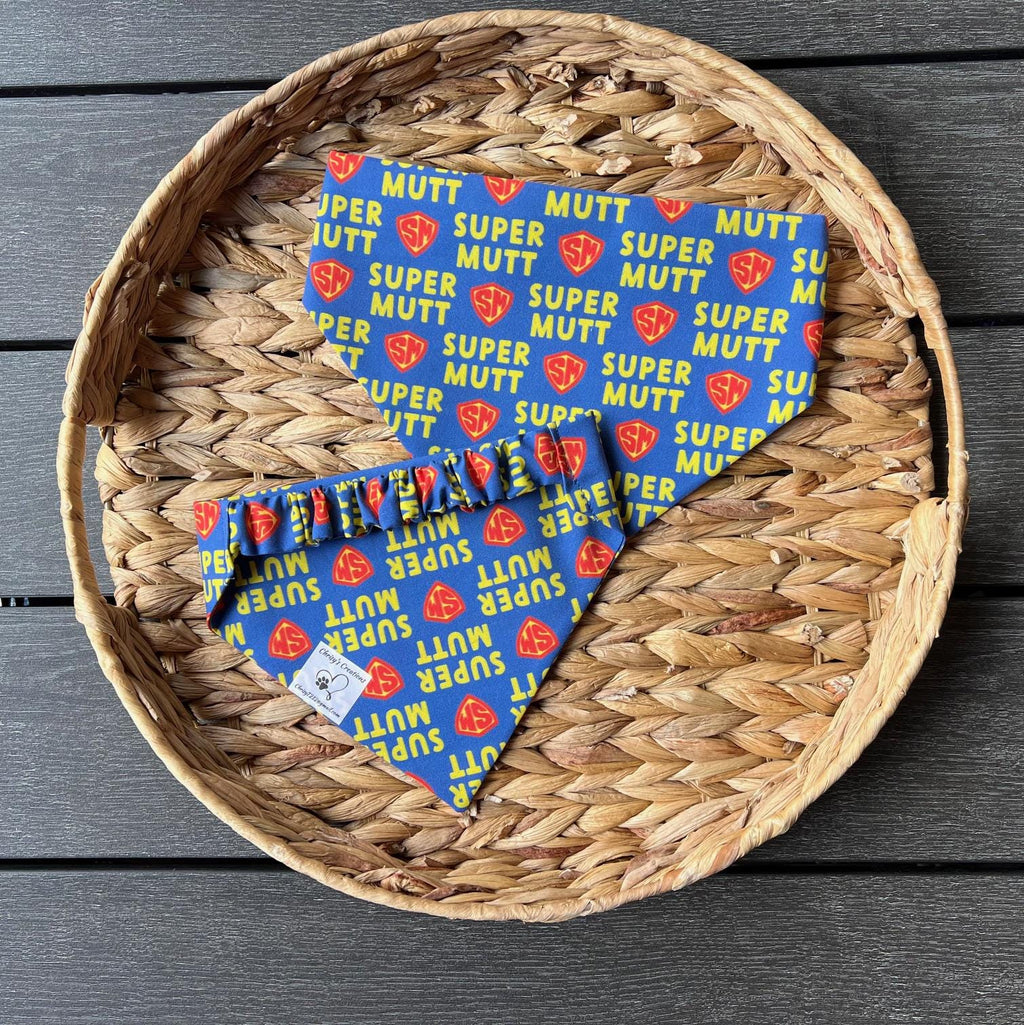 Superhero Super Mutt Dog Bandana Scrunchie Red and Blue