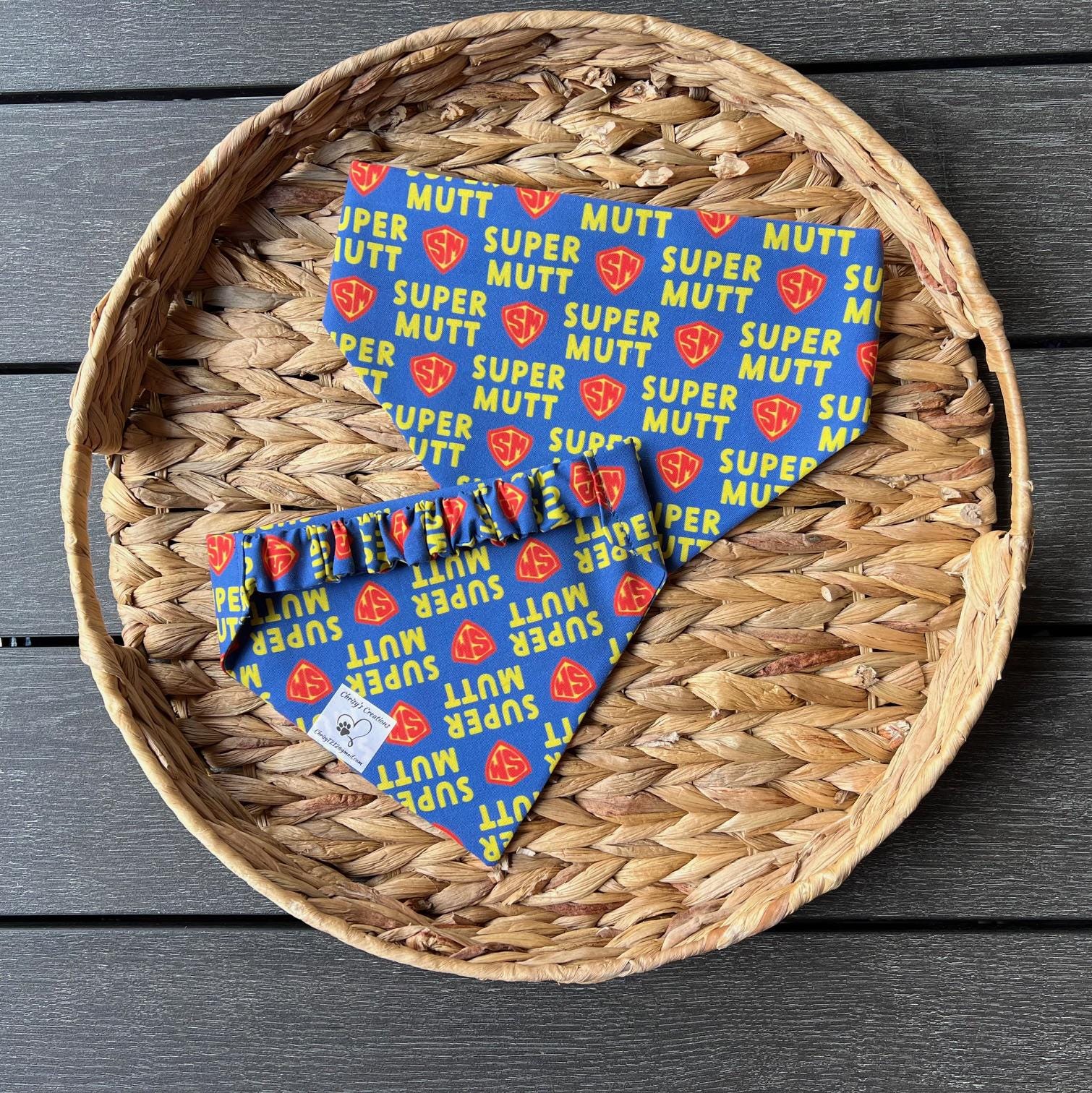 Superhero Super Mutt Dog Bandana Scrunchie Red and Blue