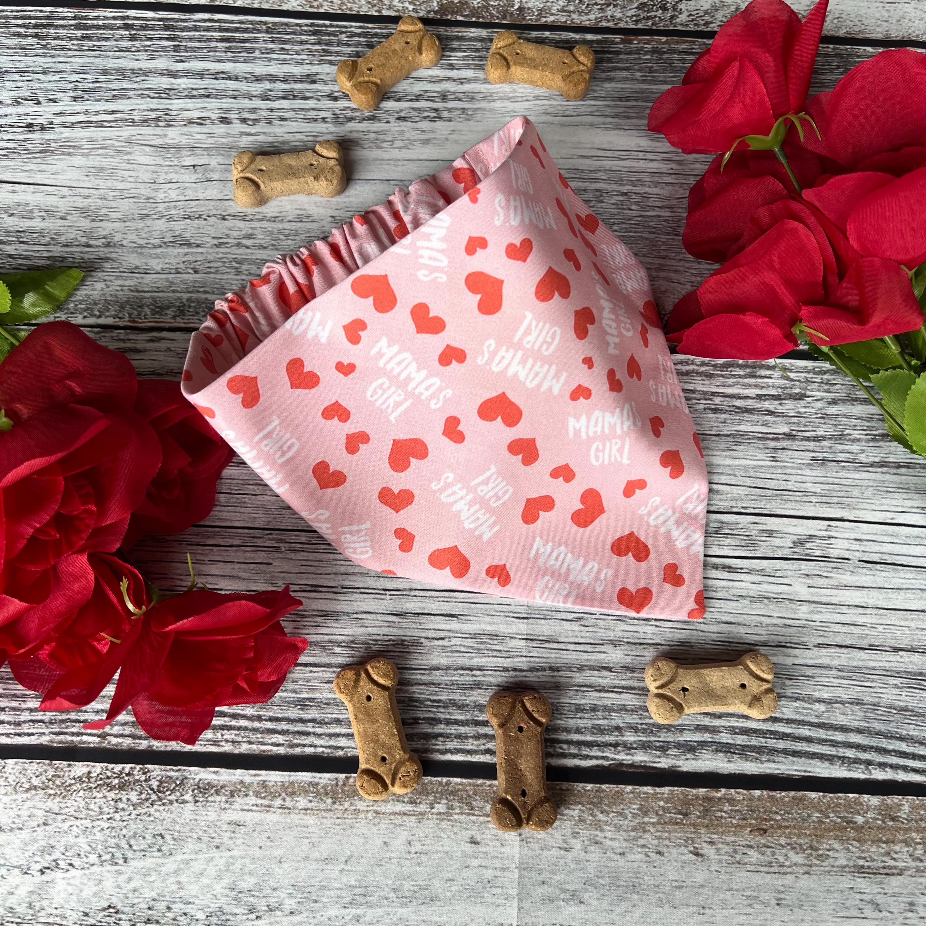 Mama's Girl Red Hearts Dog Bandana Over the Collar Scrunchie Mother's Day Mom