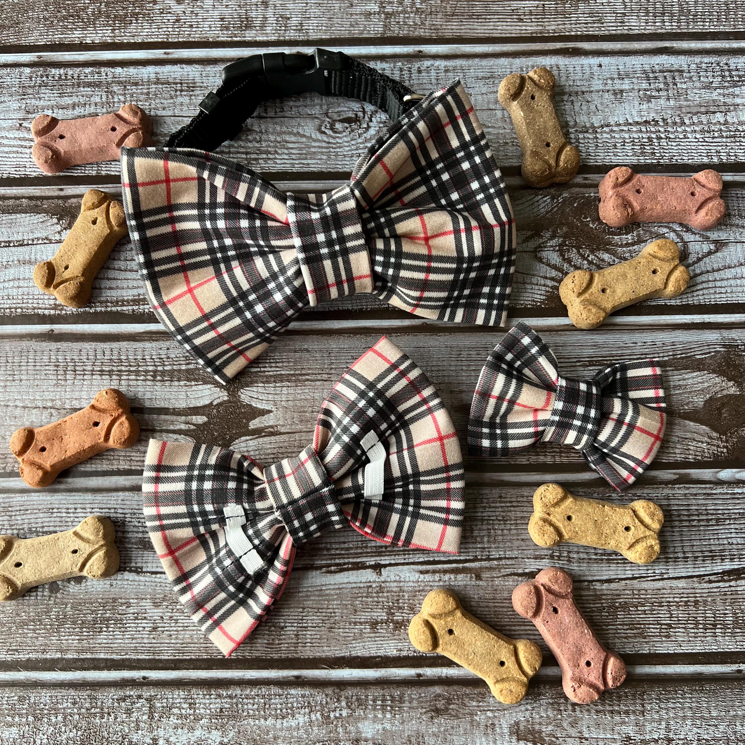 Luxe Couture Furberry Tartan Plaid Dog Bandana Bow Tie: Over the Collar & Scrunchie
