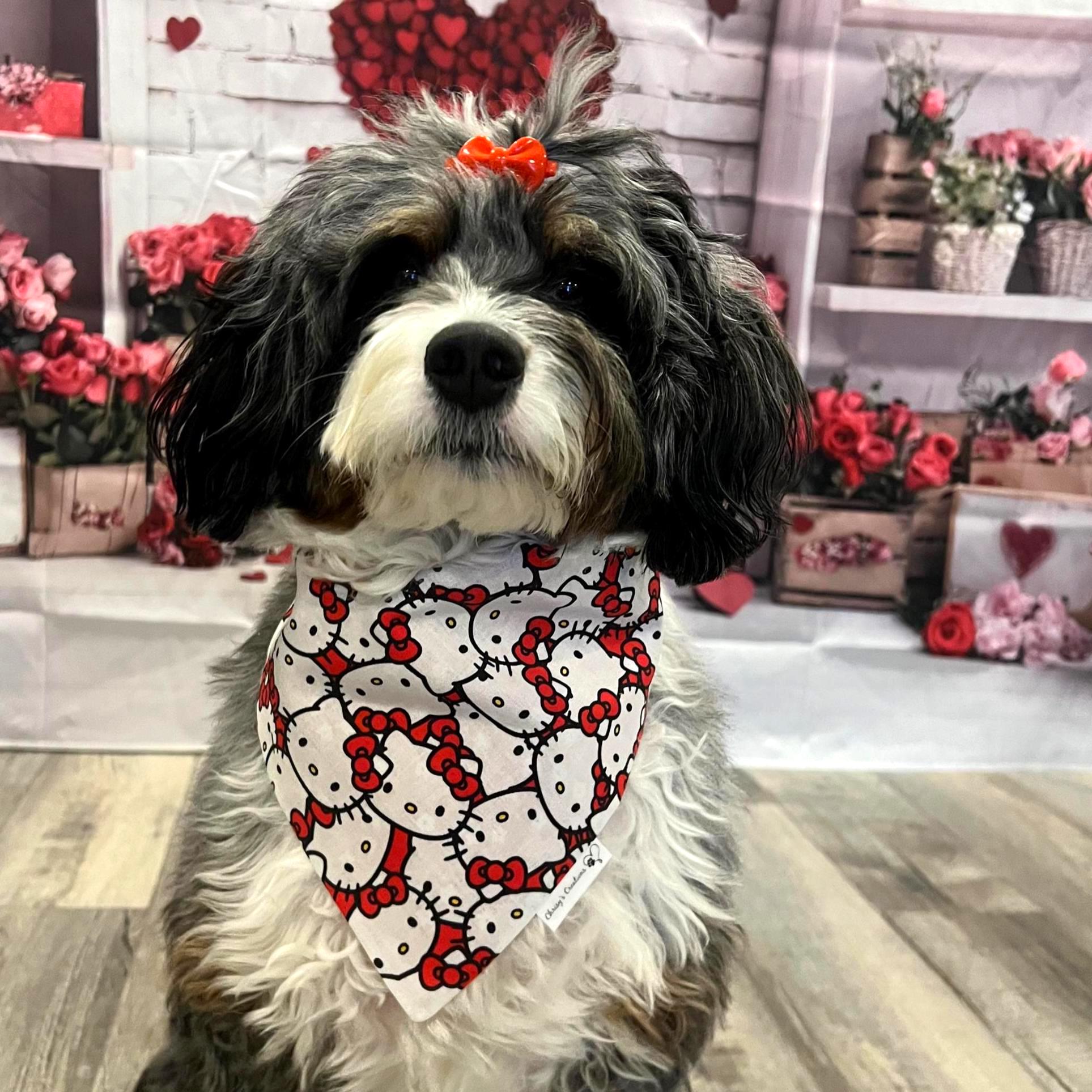 Hello Kitty Blossom Dog Bandana; Scrunchie Reversible Red White