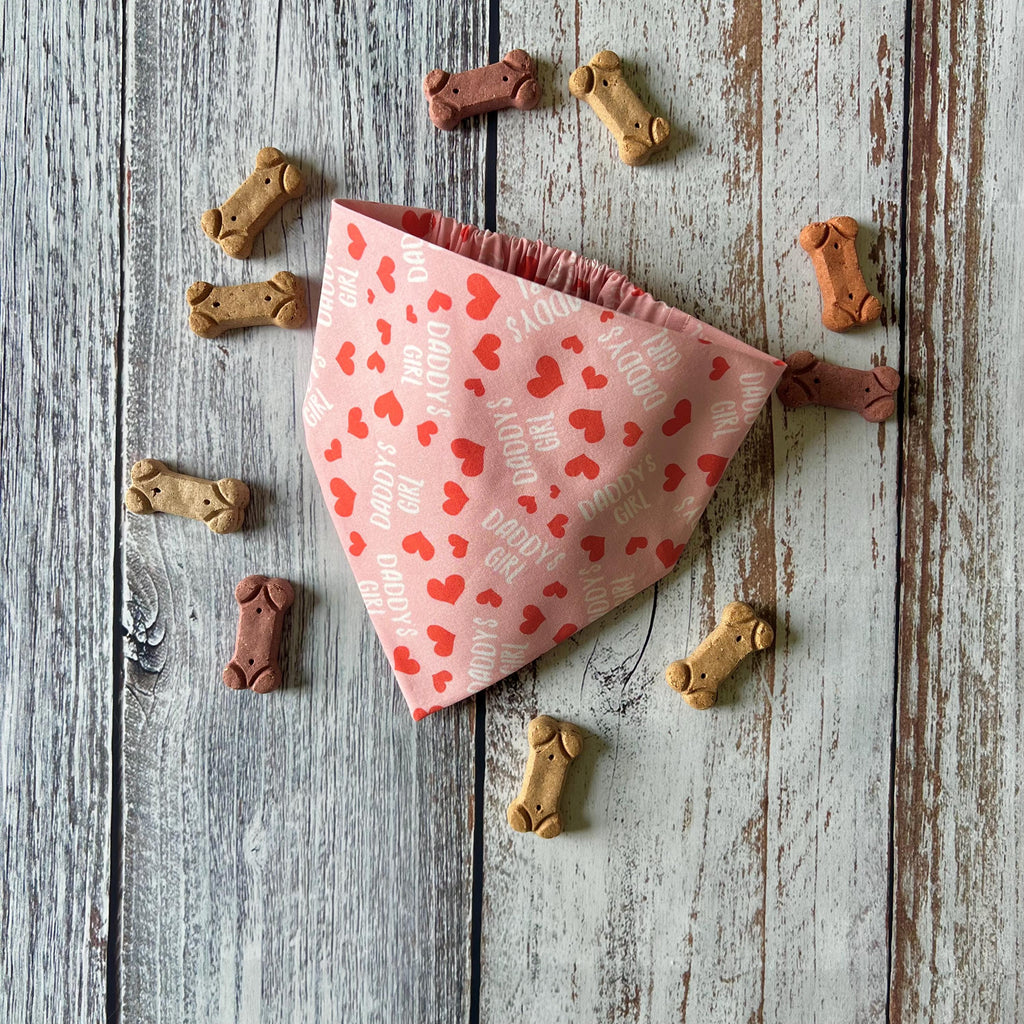 Daddy's Girl Pink and Red Hearts Dog Bandana Over the Collar Scrunchie Father's Day Dad