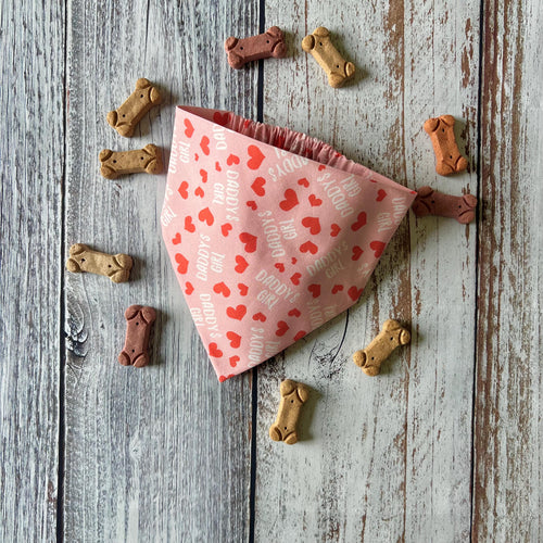Daddy's Girl Pink and Red Hearts Dog Bandana Over the Collar Scrunchie Father's Day Dad