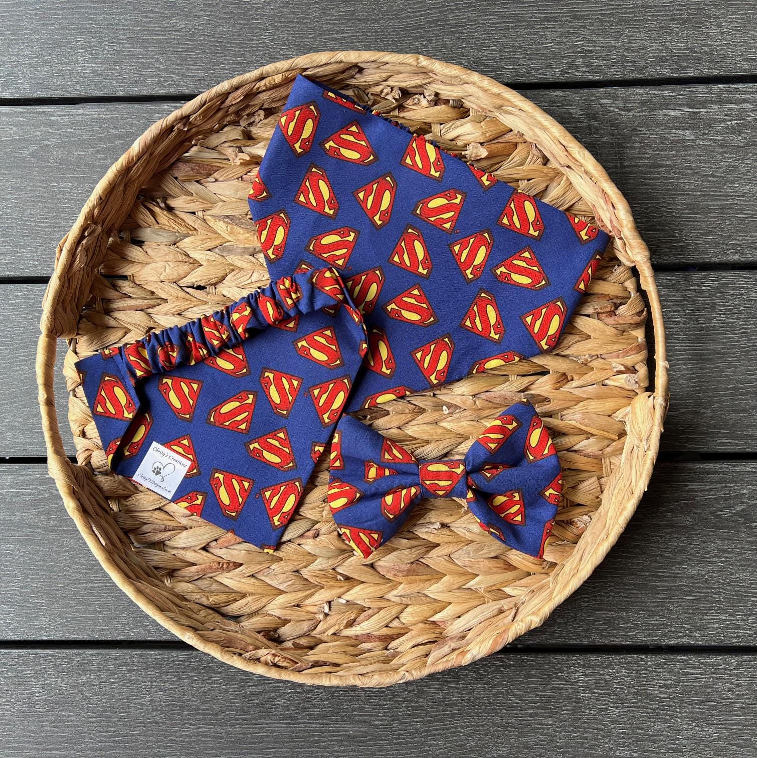 Superhero Superman Dog Bandana Scrunchie Red and Blue
