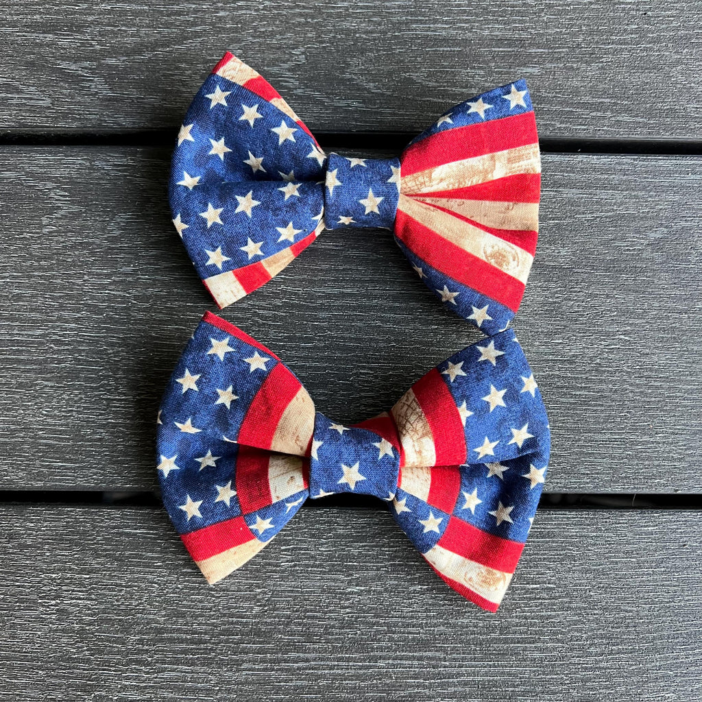 USA American Flag Patriotic Dog Bandana, Bow Tie - Over the Collar