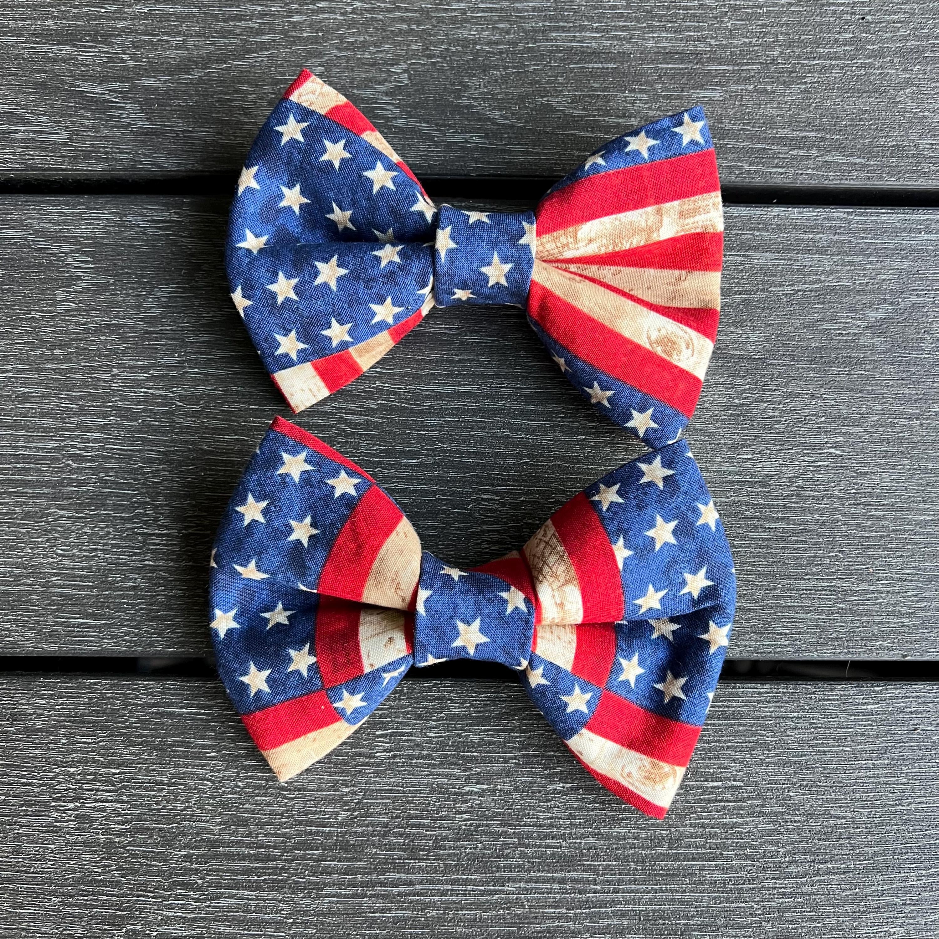 USA American Flag Patriotic Dog Bandana, Bow Tie - Over the Collar
