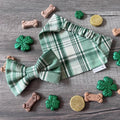 St Patrick's Plaid Dog Bandana: Scrunchie and Over-the-Collar Bow Tie Green Plaid