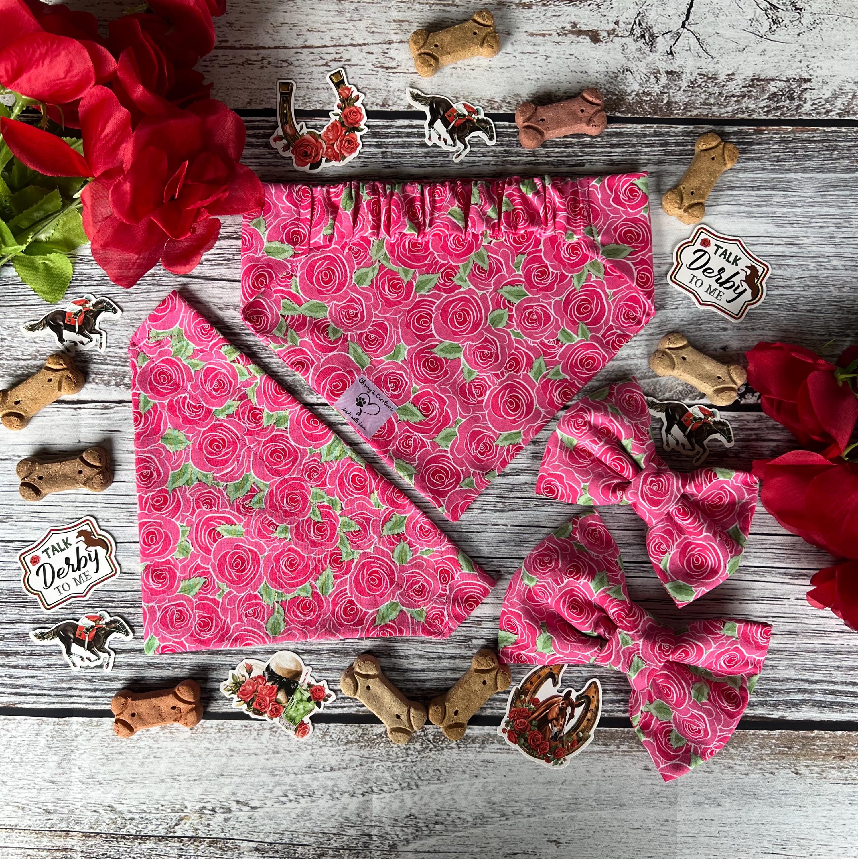 Roses Dog Bandana: Scrunchie Bandana, Sailor and Bow Tie