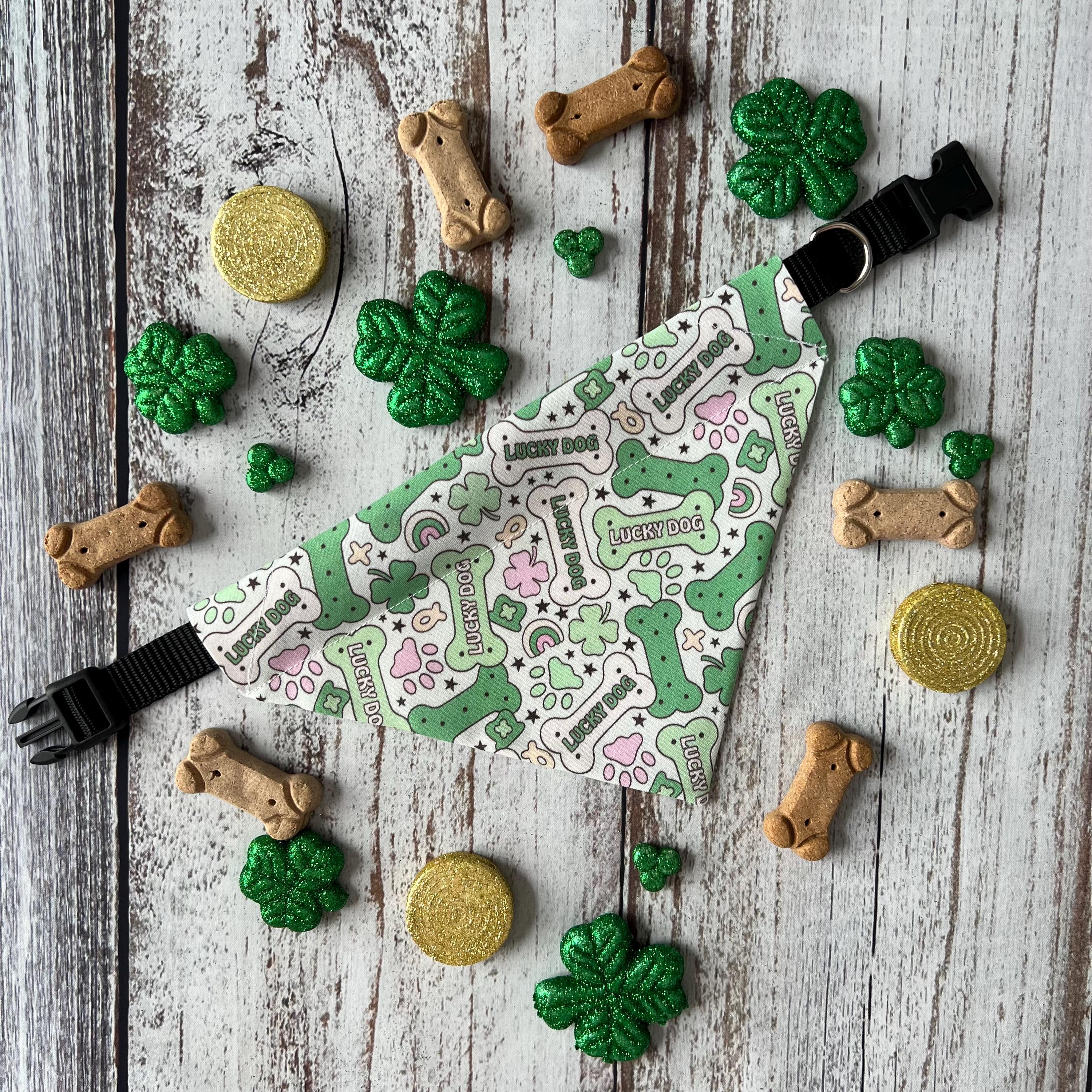 St Patrick's Dog Bandana Lucky Charm Dog Bone Shamrock Rainbow Paw Over the Collar Scrunchiedana Bandana