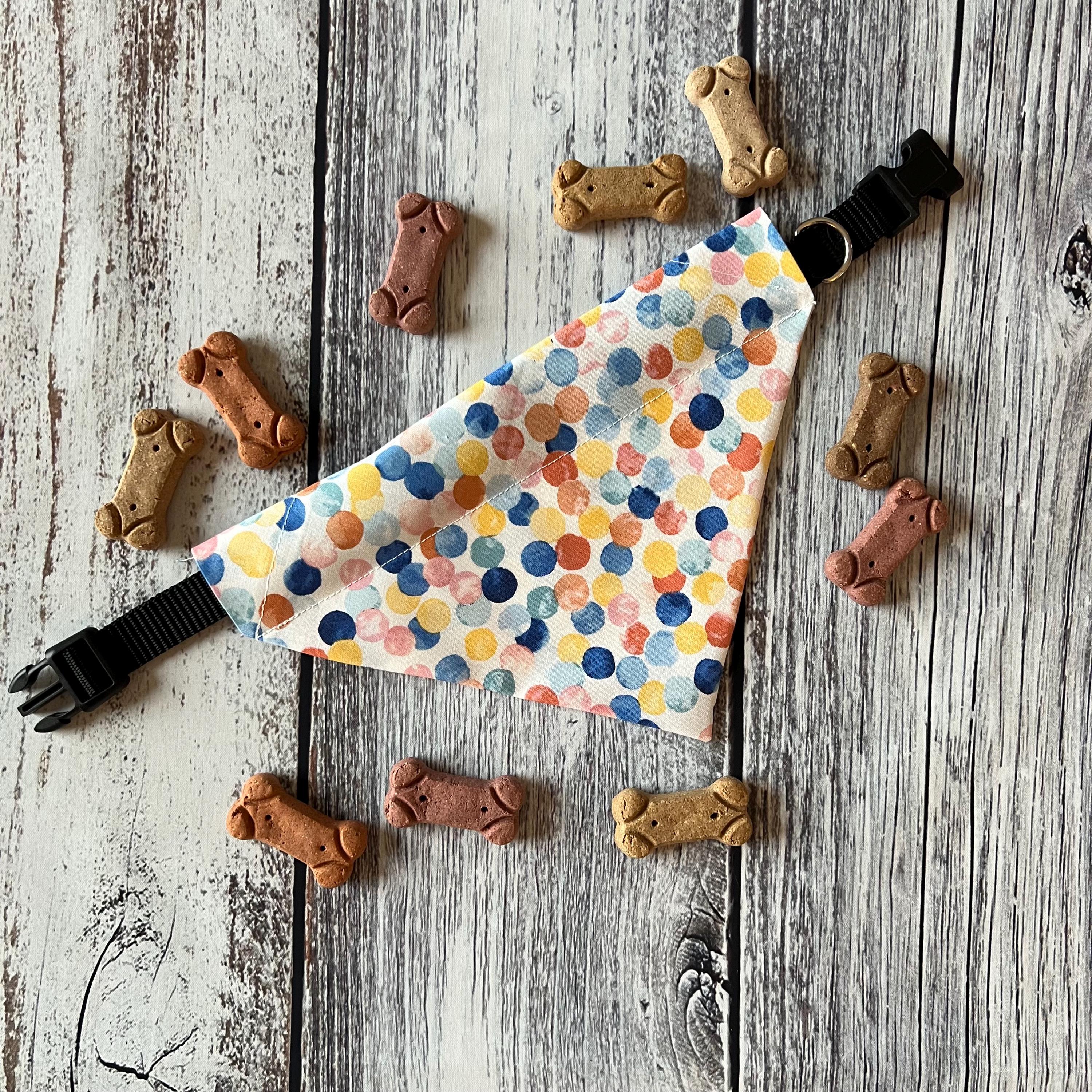 Birthday Confetti Dog Bandana: Over the Collar, Bow Tie & Scrunchie