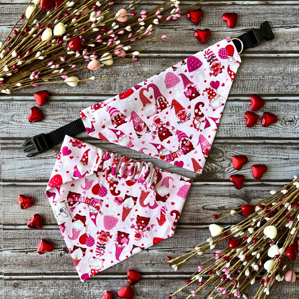 Valentine Gnomes XoXo Love Dog Bandana Over the Collar Bandana Scrunchie Bandana Pink Valentine