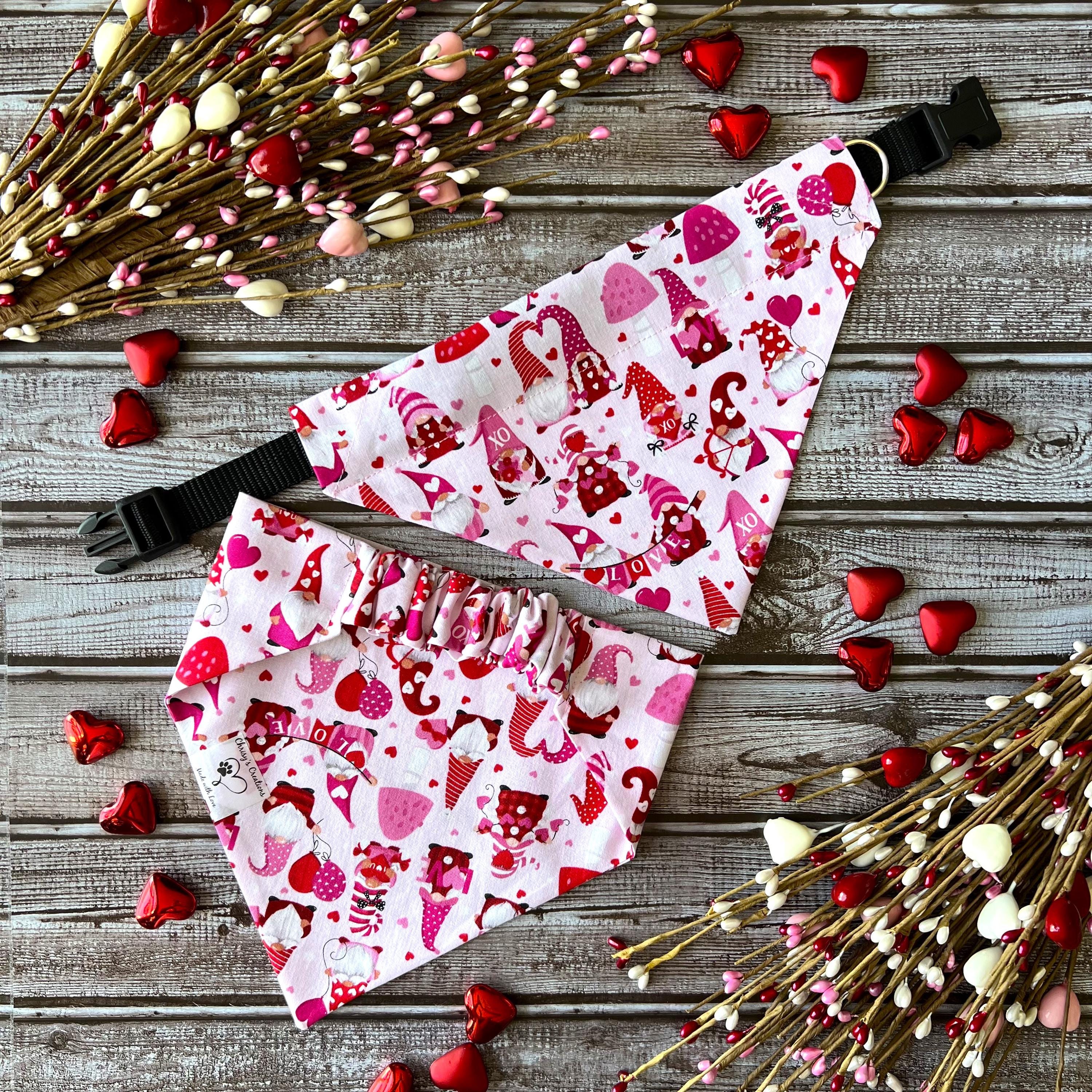 Valentine Gnomes XoXo Love Dog Bandana Over the Collar Bandana Scrunchie Bandana Pink Valentine