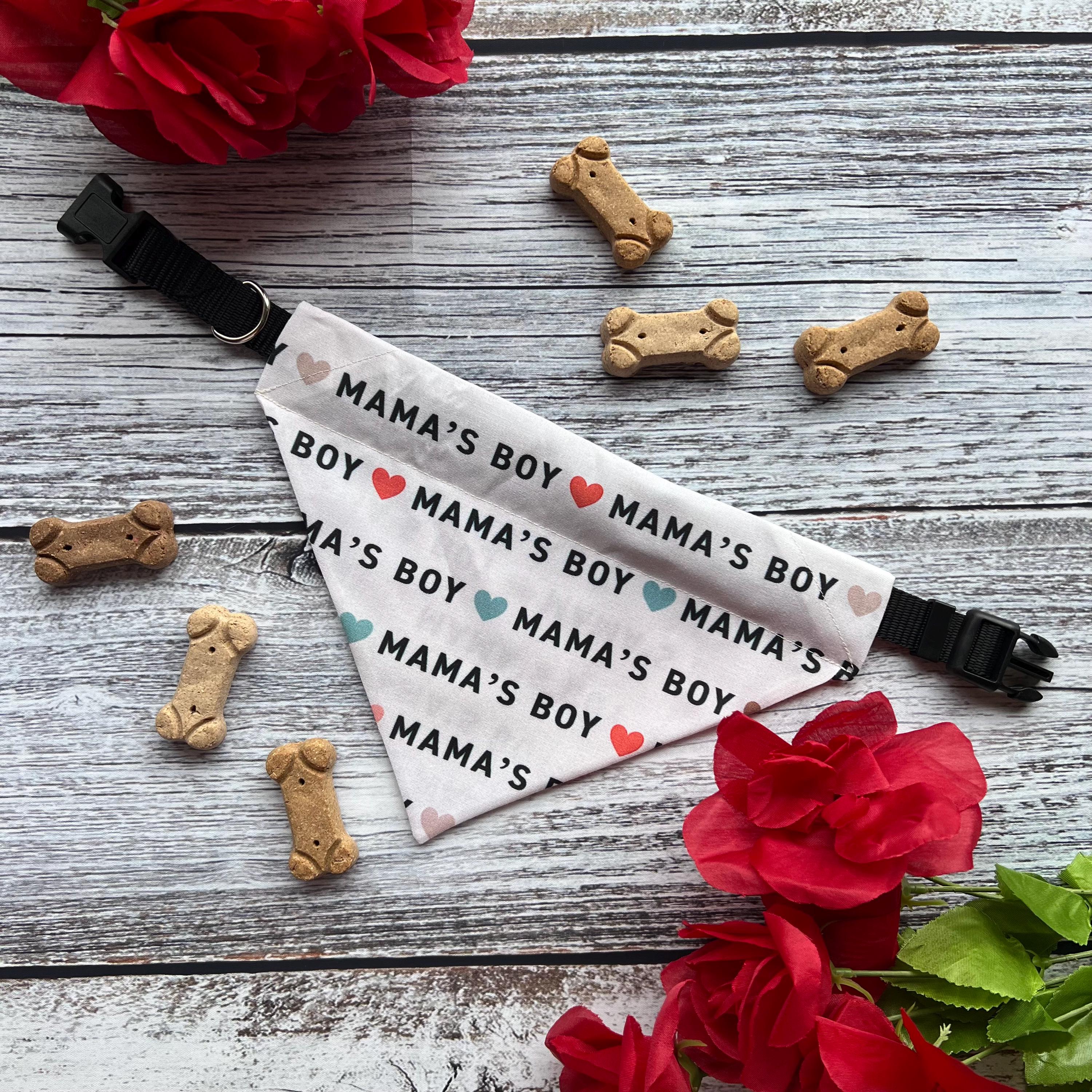 Mama's Boy Dog Bandana: Neutral Boho Hearts, Over the Collar & Scrunchie