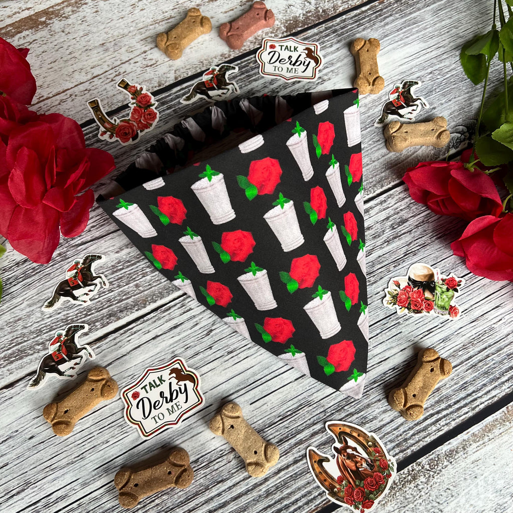Derby Mint Juleps and Roses Black Dog Bandana Over the Collar Scrunchie Kentucky