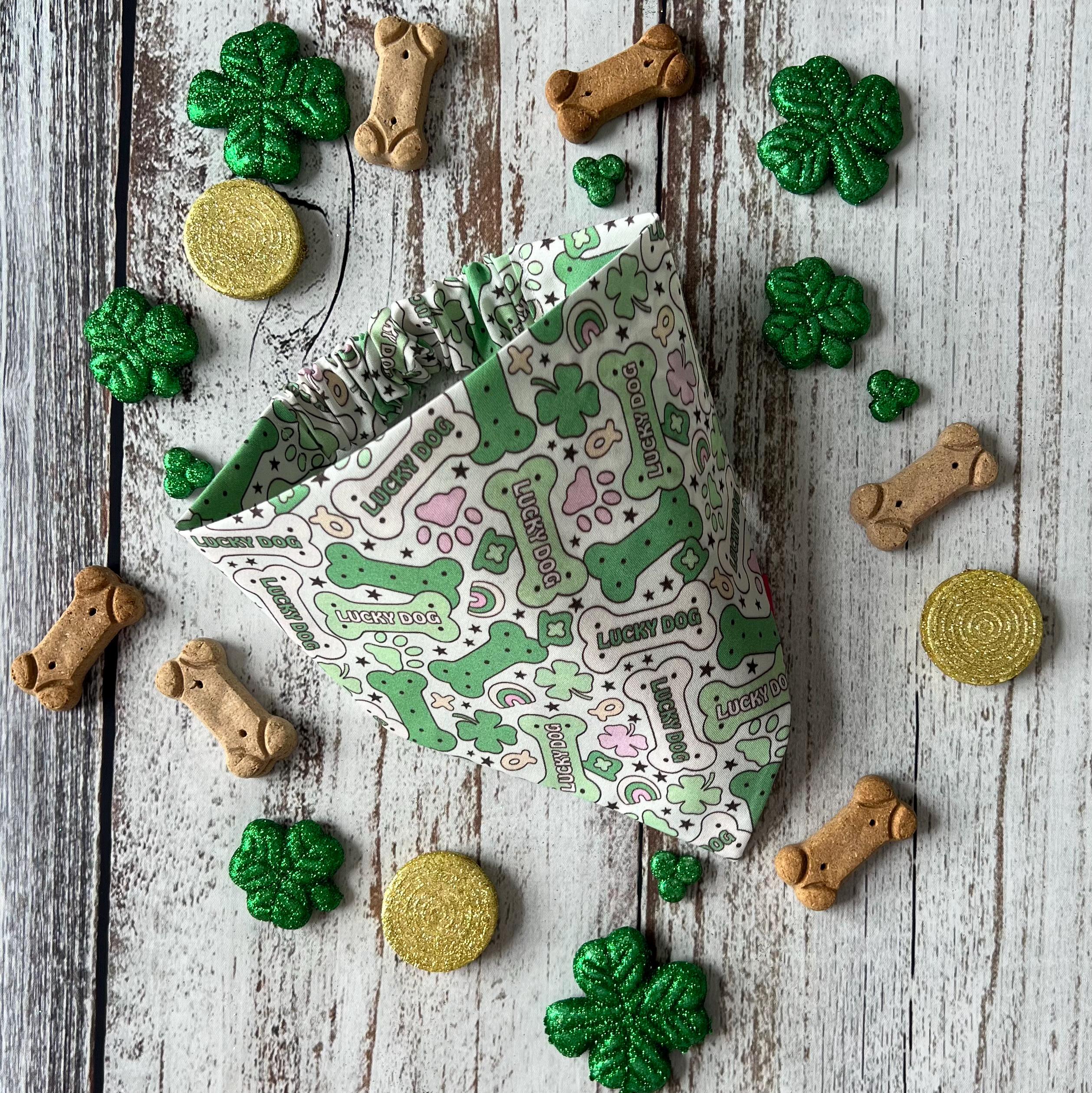 St Patrick's Dog Bandana Lucky Charm Dog Bone Shamrock Rainbow Paw Over the Collar Scrunchiedana Bandana