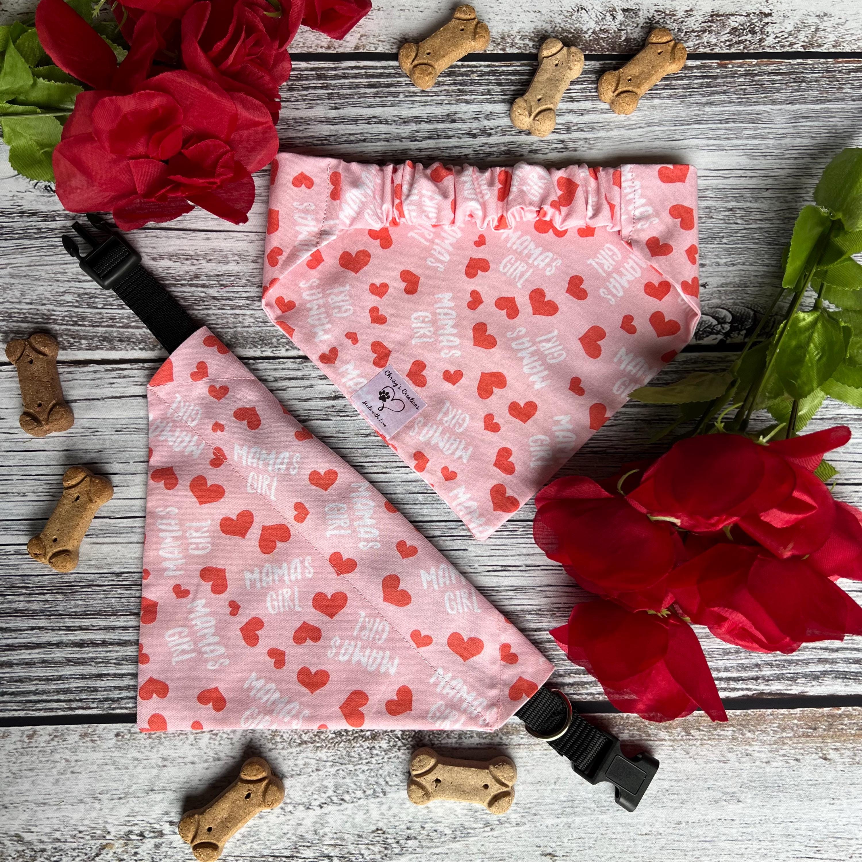 Mama's Girl Red Hearts Dog Bandana Over the Collar Scrunchie Mother's Day Mom