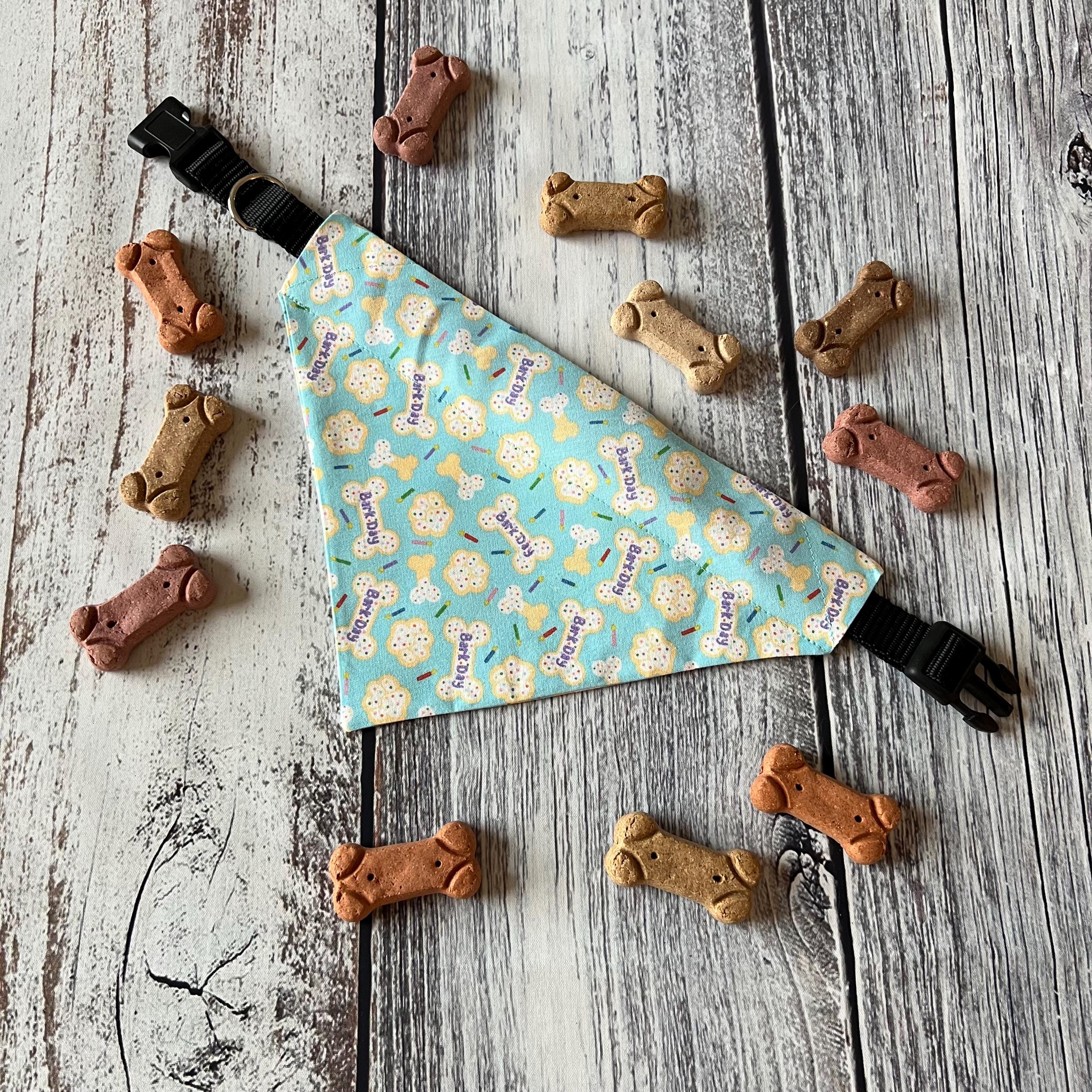 Birthday Dog Bandana: Aqua Blue Sprinkle Cookie, Bones, Candles, Over the Collar & Scrunchie