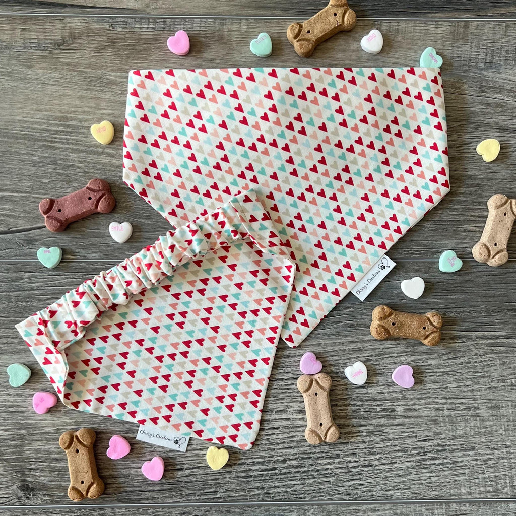 Valentine Hearts Amore Dog Bandana and Bow Tie; Scrunchie