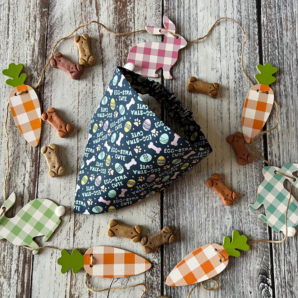 Easter Egg extra Cute Navy Pastels Dog Bandana Over the Collar Scrunchie Bandana Pastel Bones, Paws and Easter Eggs