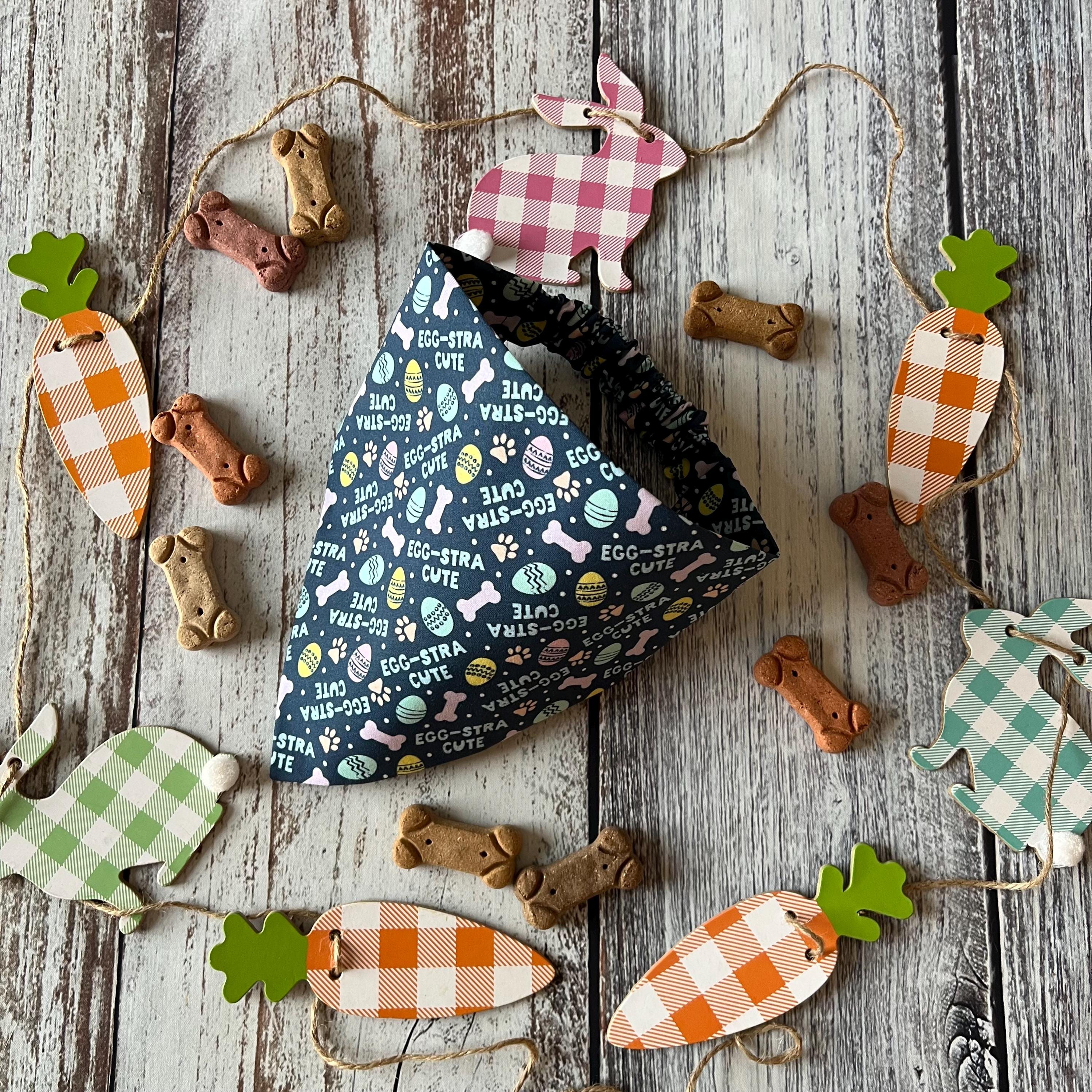 Easter Egg extra Cute Navy Pastels Dog Bandana Over the Collar Scrunchie Bandana Pastel Bones, Paws and Easter Eggs
