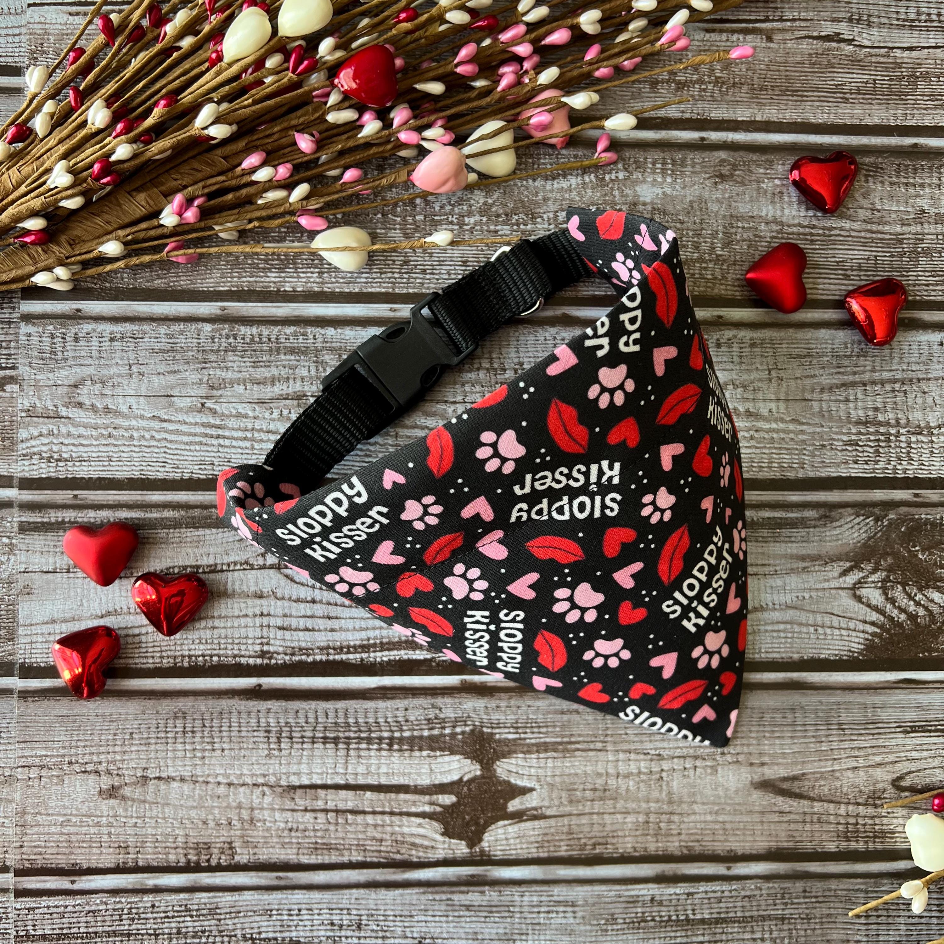 Dog Bandana: Sloppy Kisser Lips & Paws, Over the Collar or Scrunchie