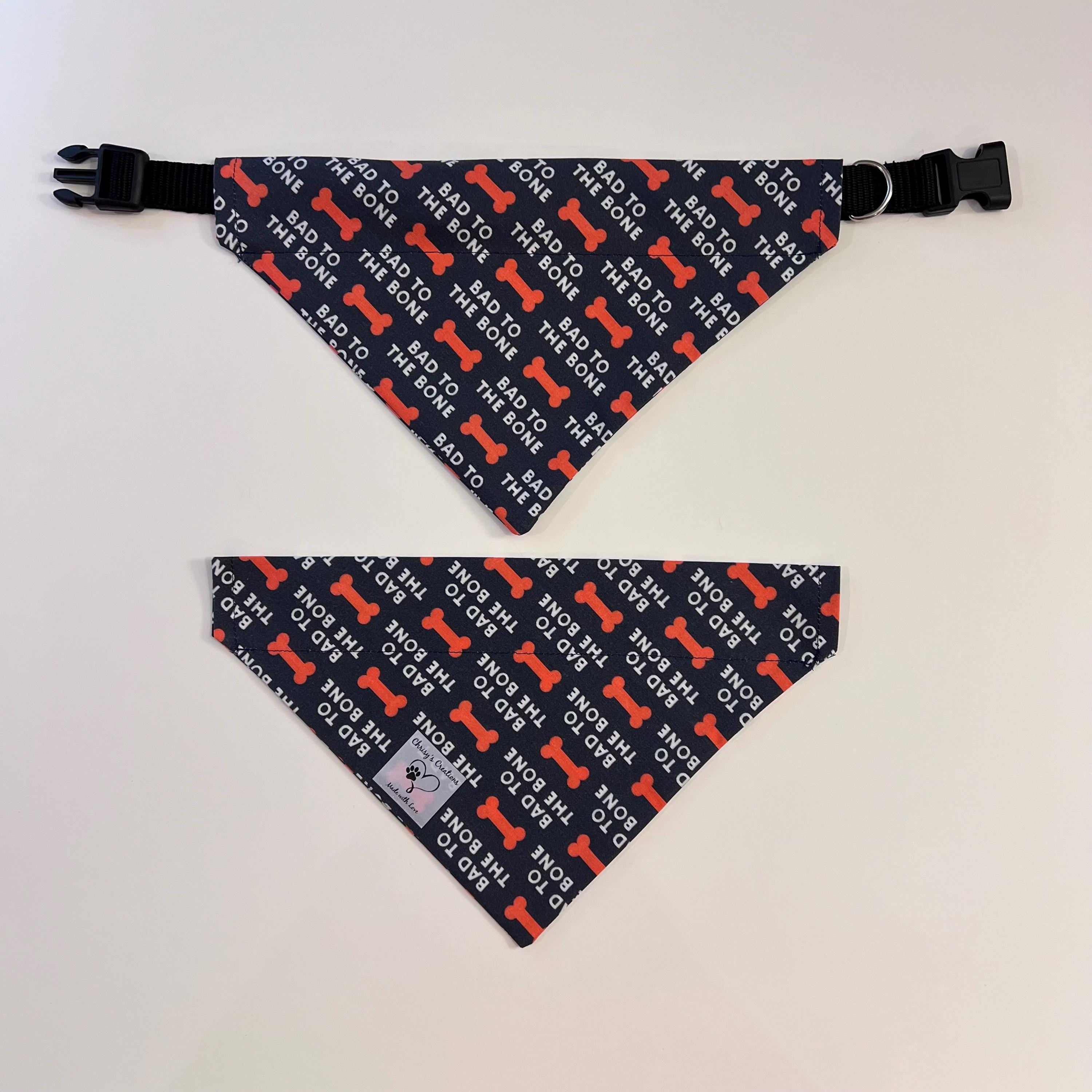 Bad to the Bone Dog Bandana: Navy & Orange Over the Collar