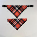 Plaid Fall Dog Bandana: Orange, Black Tartan Over the Collar
