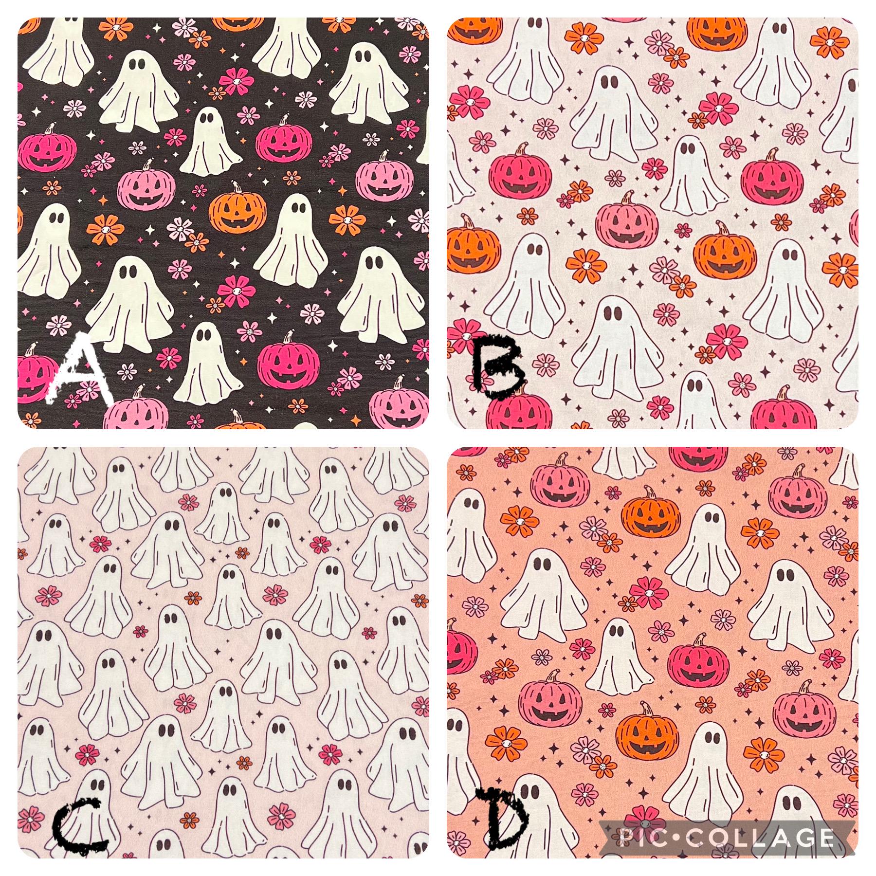 Halloween Dog Bandana, Pink Black Ghosts Pumpkins, Over the Collar