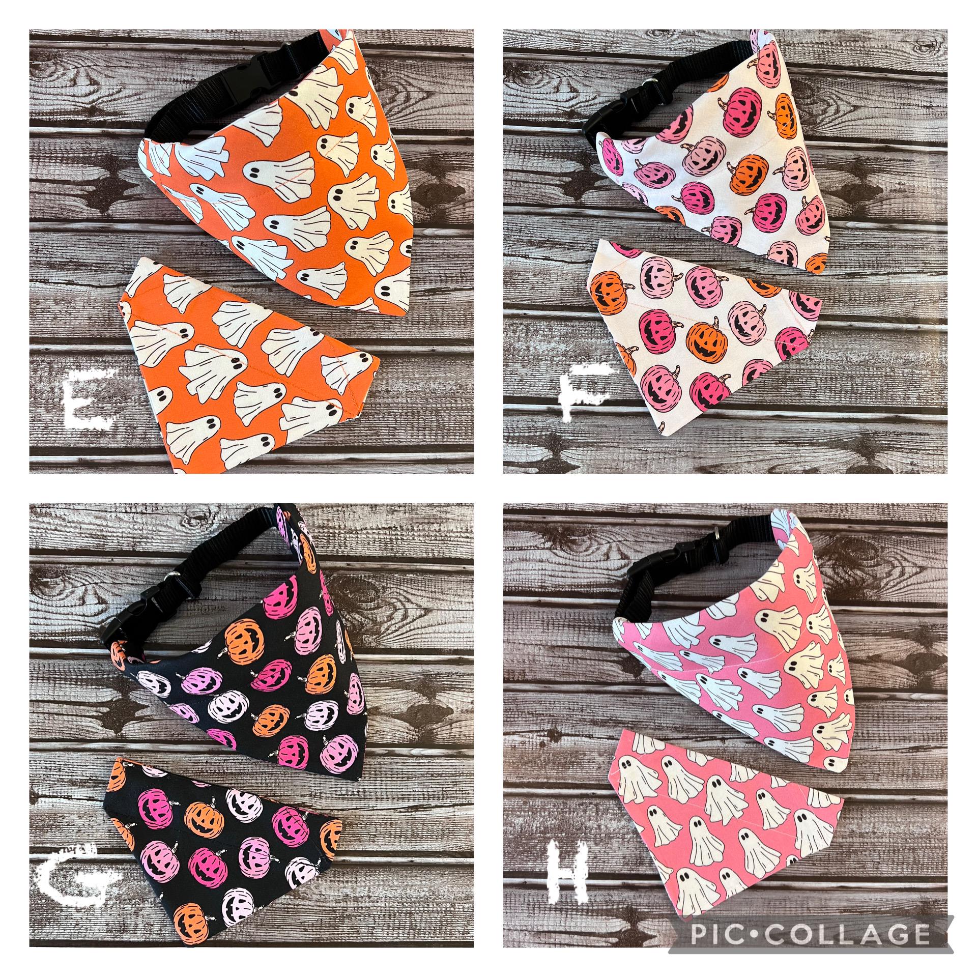 Halloween Dog Bandana, Pink Black Ghosts Pumpkins, Over the Collar