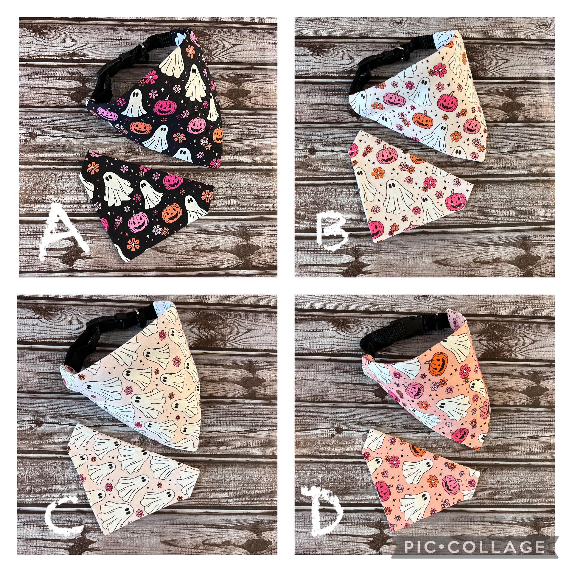 Halloween Dog Bandana, Pink Black Ghosts Pumpkins, Over the Collar