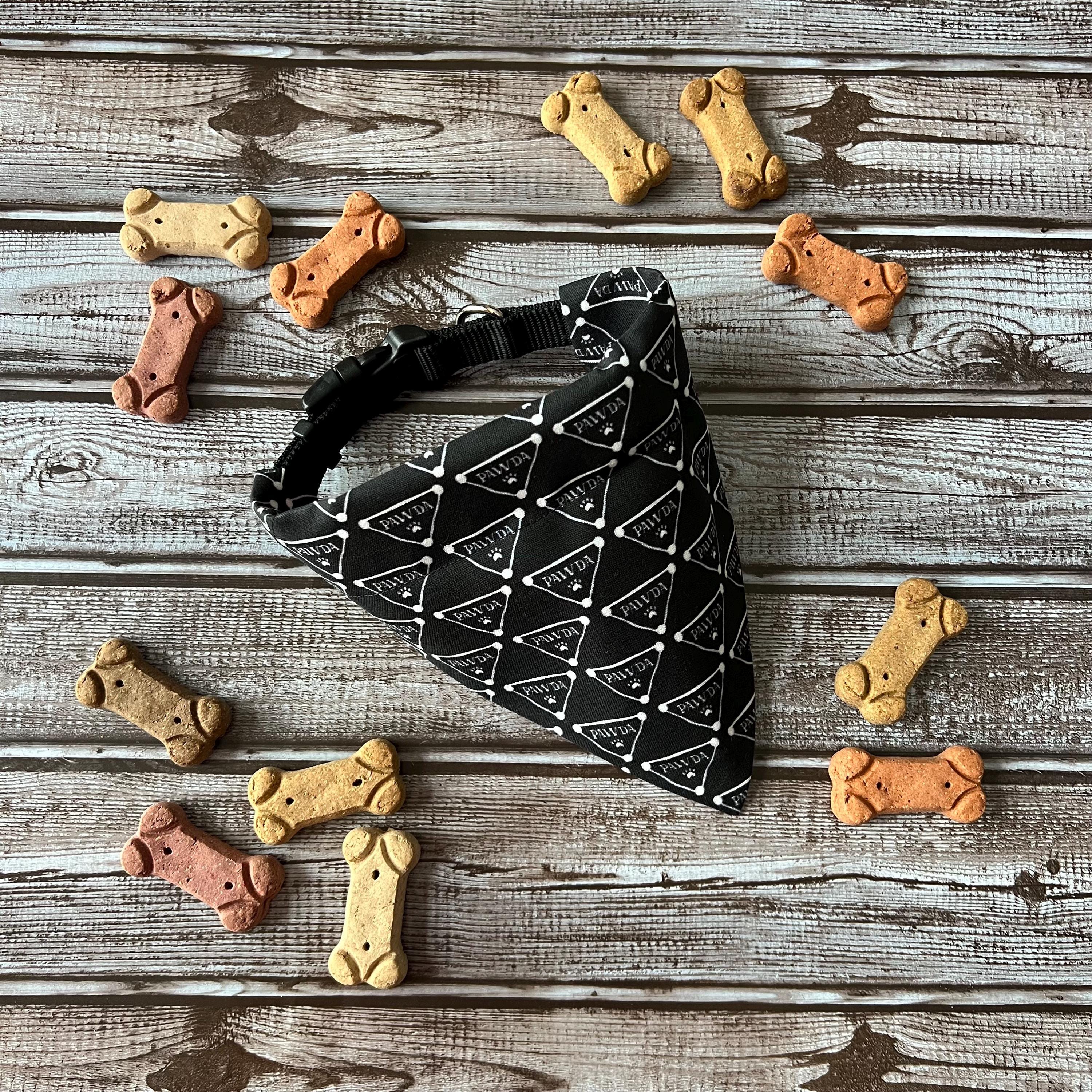 Luxe Couture Pawda Dog Bandana: Over the Collar, Scrunchie, Bow Tie Black White Paw (Copy)