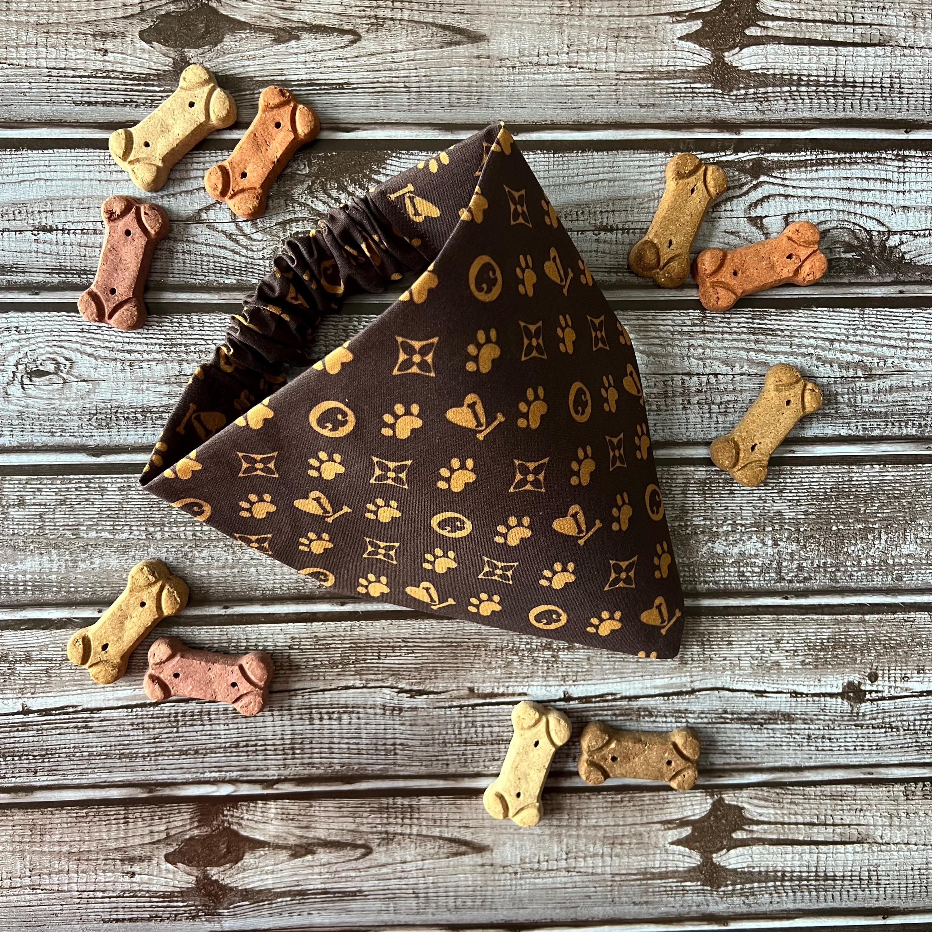 Luxe Couture Louis Dog Bandana: Over the Collar Scrunchie Bandana Brown and Tan (large print)