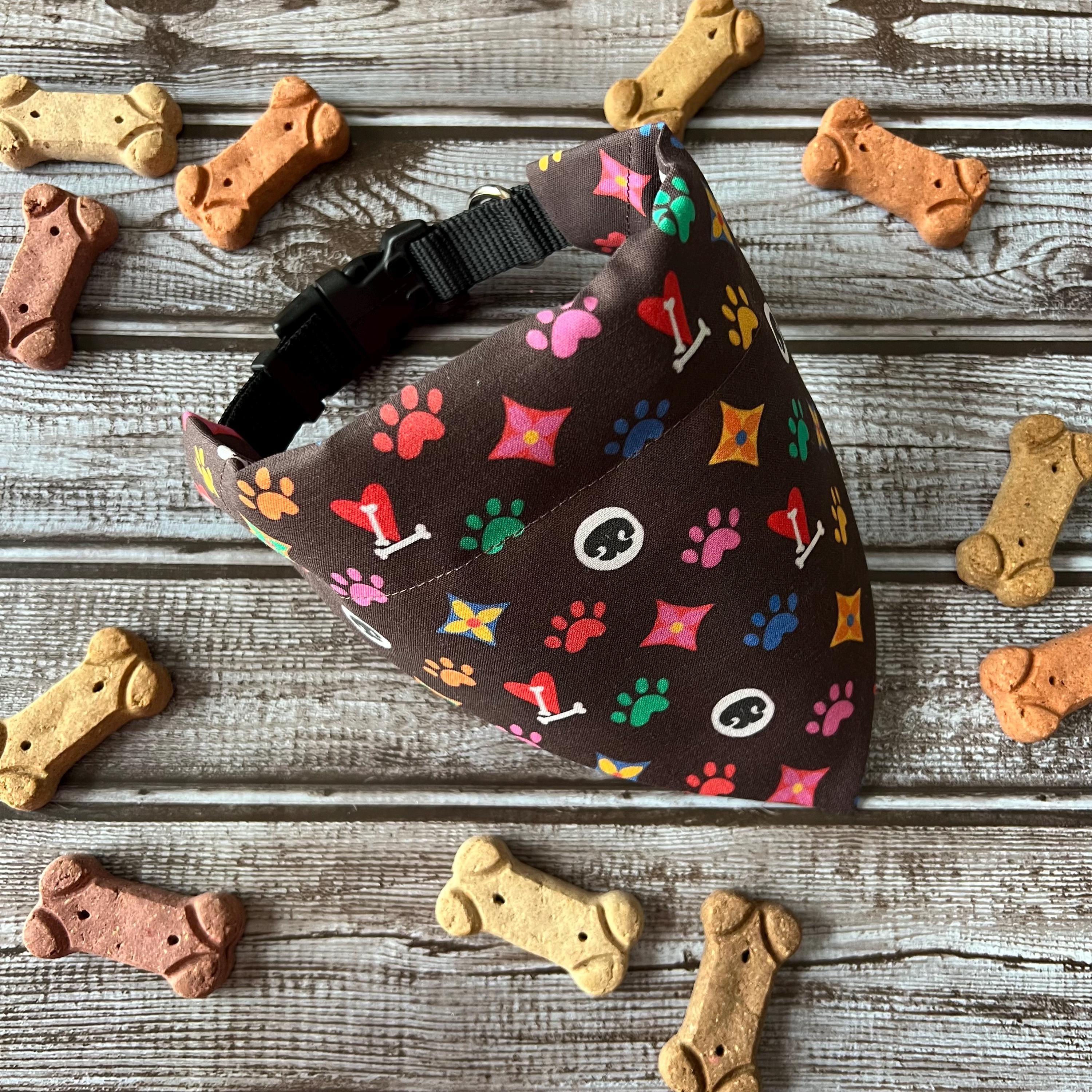 Luxe Couture Louis Dog Bandana: Over the Collar and Scrunchie Large Print Multi Color