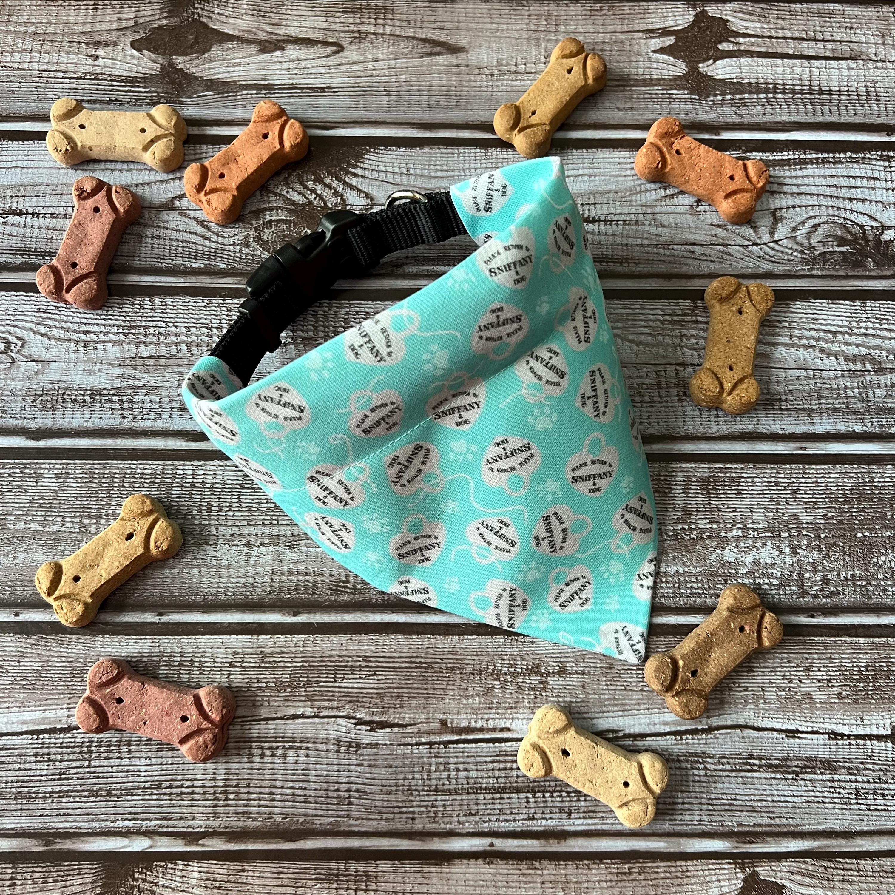 Luxe Couture Sniffany Dog Bandana: Over the Collar and Scrunchie Turquoise Heart Charm
