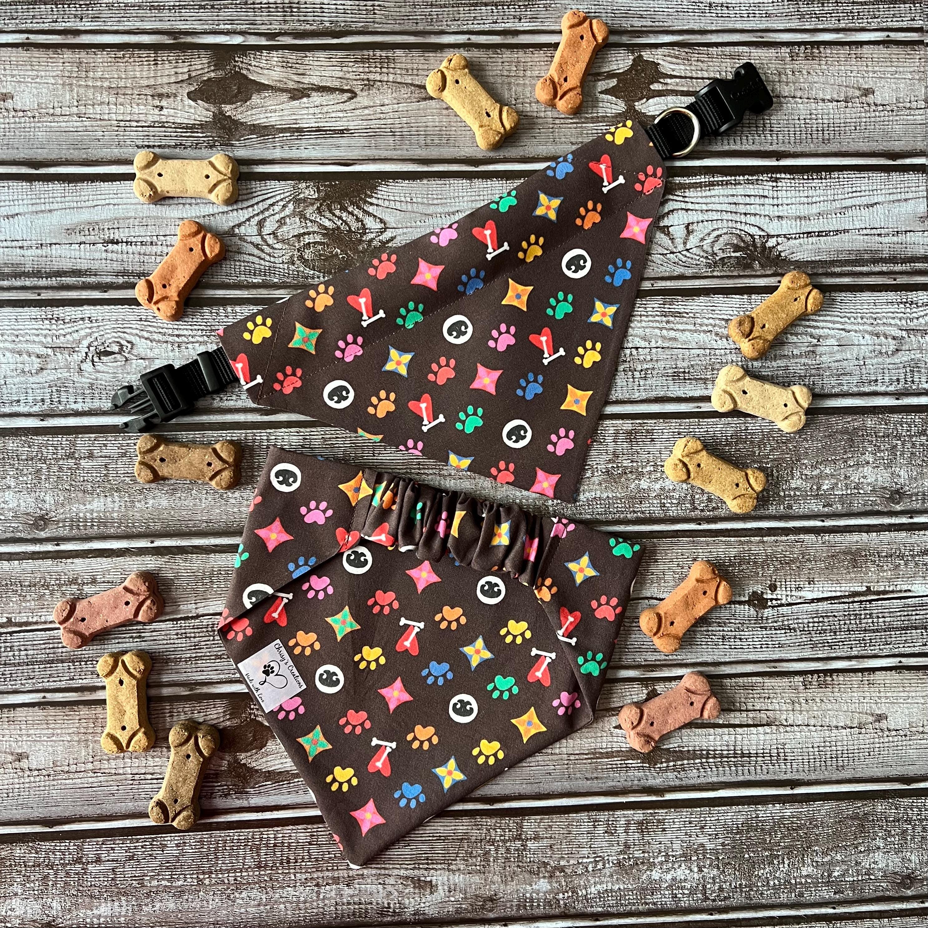 Luxe Couture Louis Dog Bandana: Over the Collar and Scrunchie Large Print Multi Color