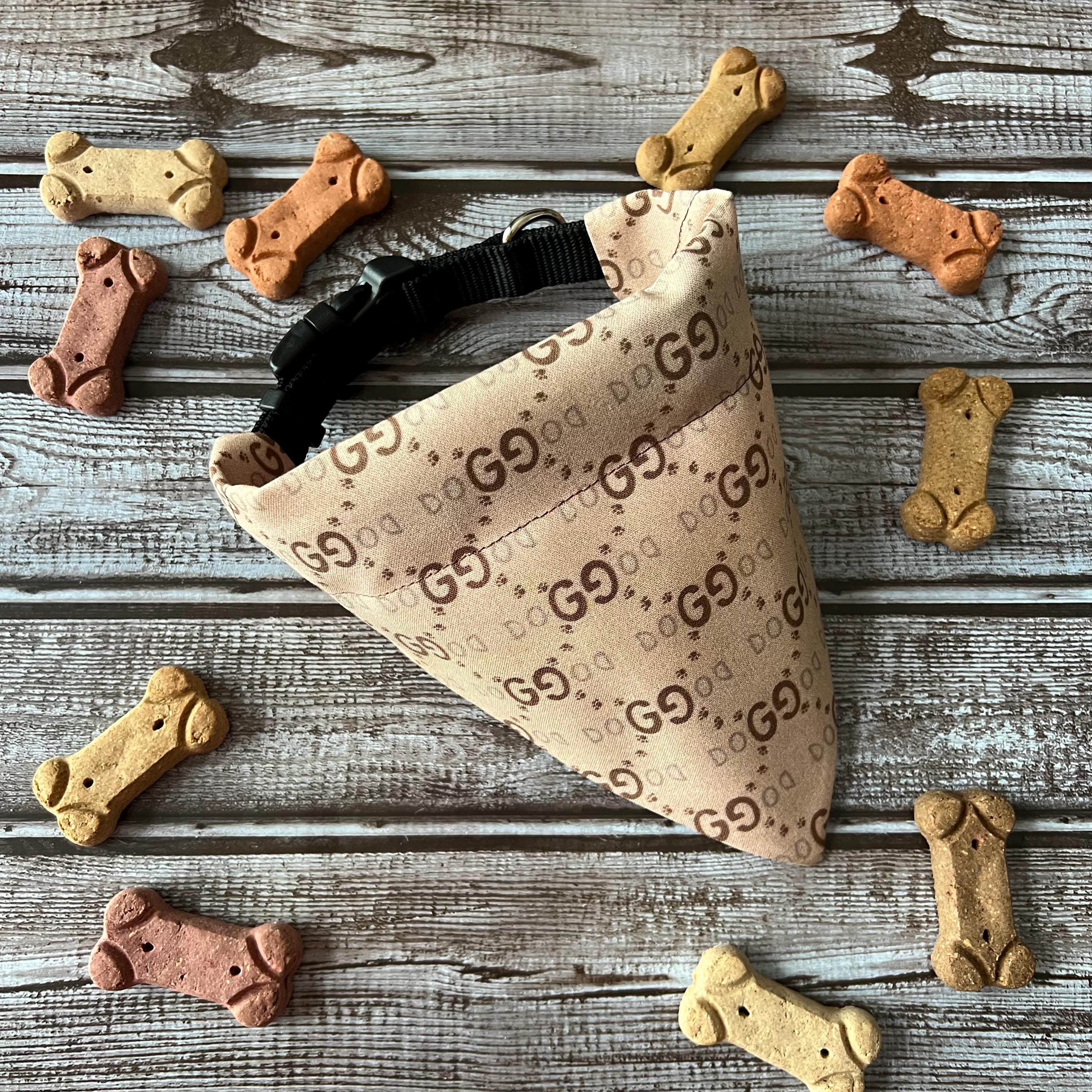 Luxe Couture GG Dog Bandana: Tan and Brown Over Collar or Scrunchie