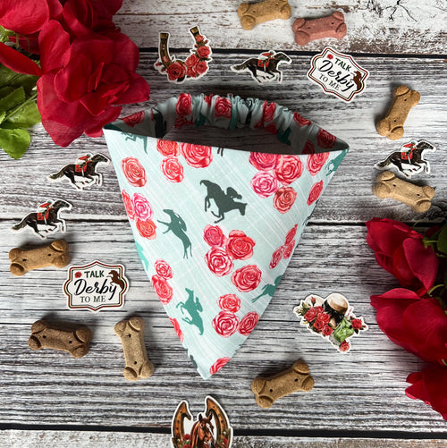 Derby Run for Roses Horse Racing Teal Dog Bandana: Scrunchie Kentucky