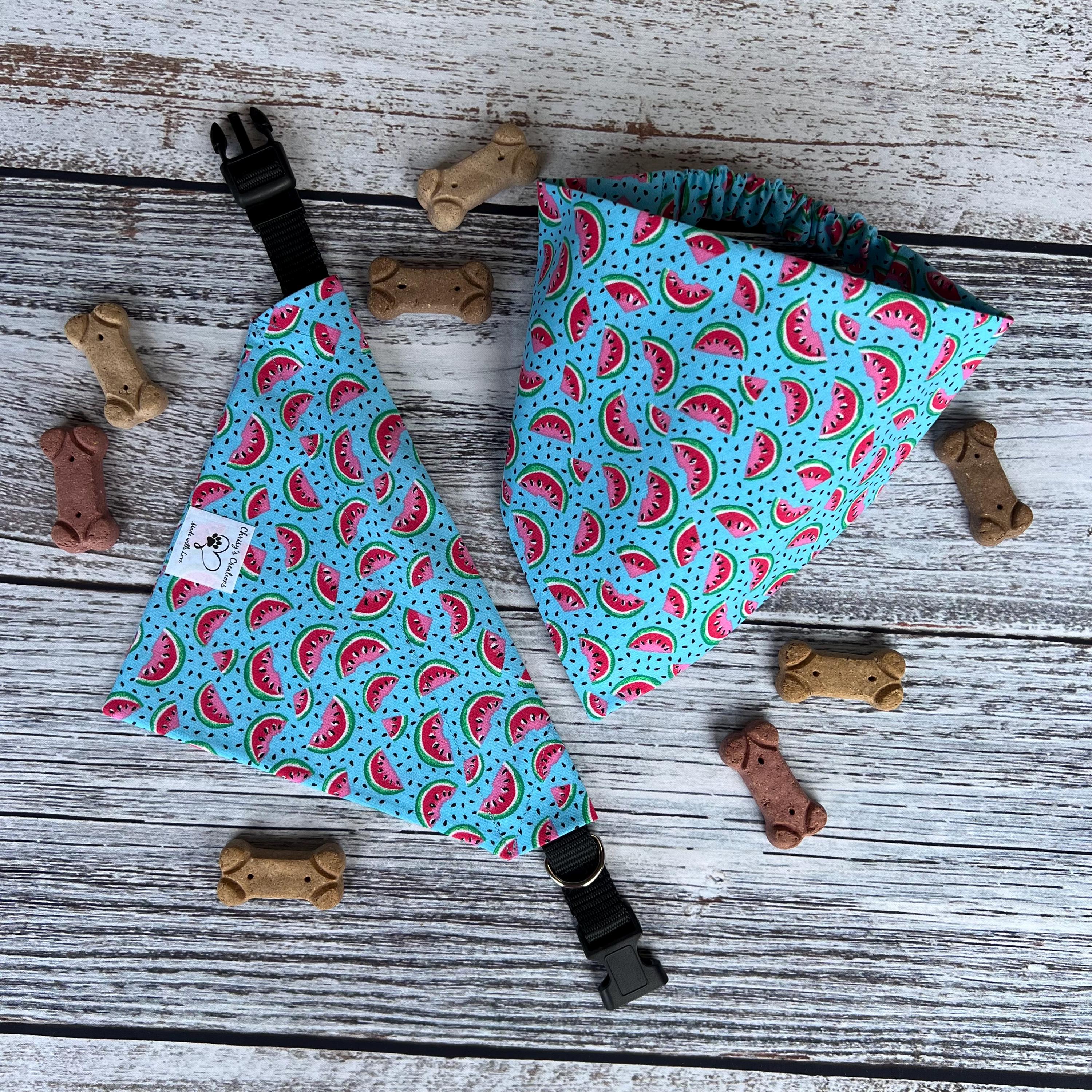Watermelon Slices Summertime Turquoise Dog Bandana Over the Collar Scrunchie Fruity Summer Food
