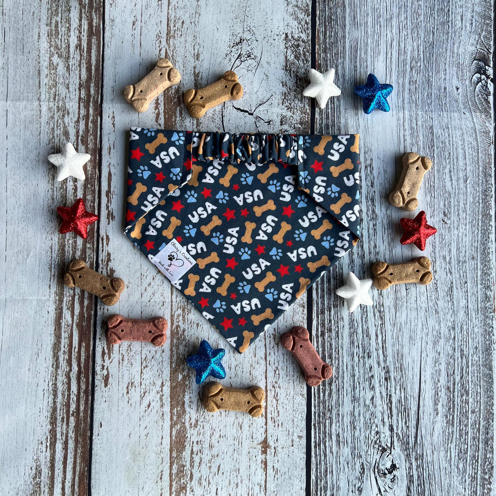 Patriotic Dog Bandana: Fourth of July USA Scrunchie & Over the Collar