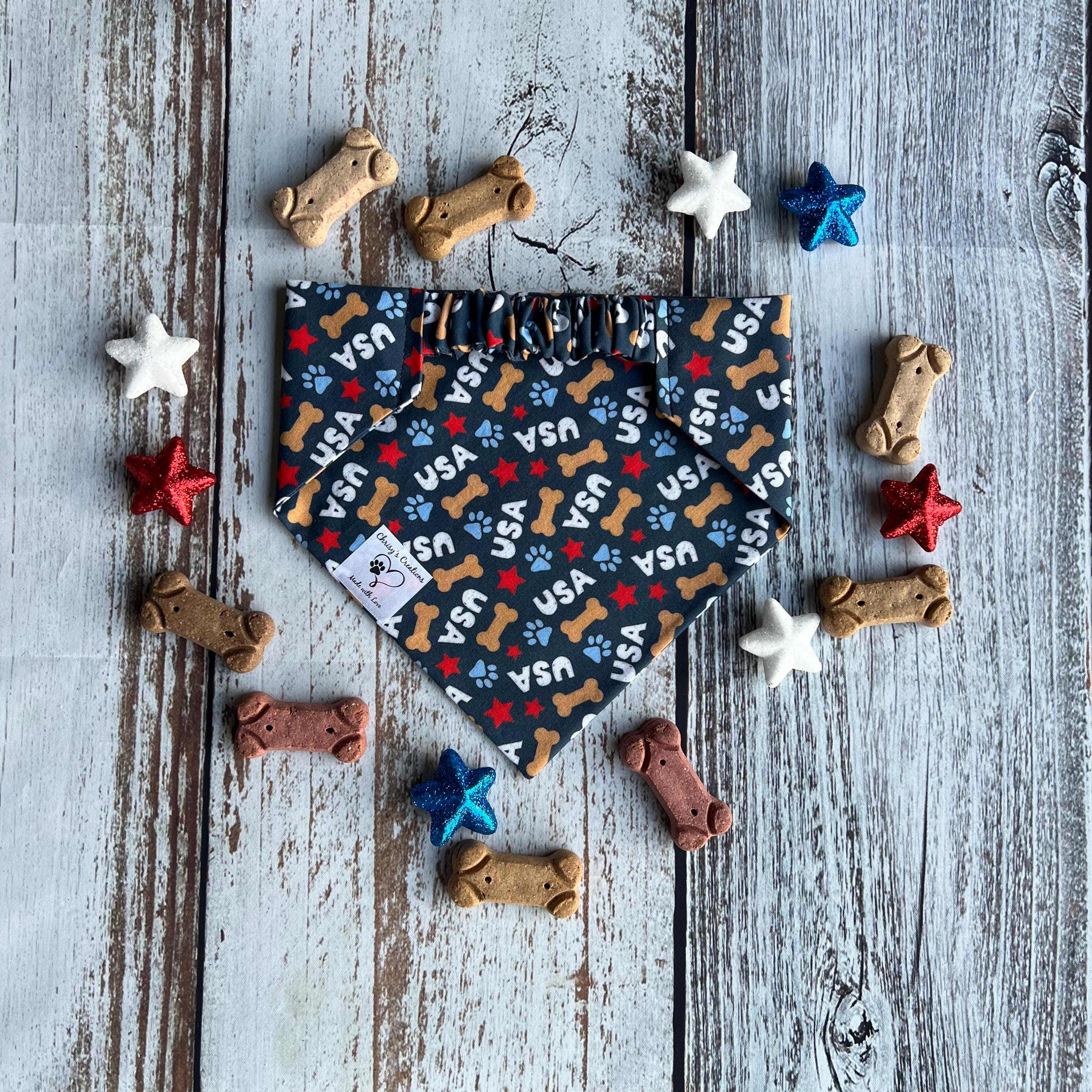 Patriotic Dog Bandana: Fourth of July USA Scrunchie & Over the Collar
