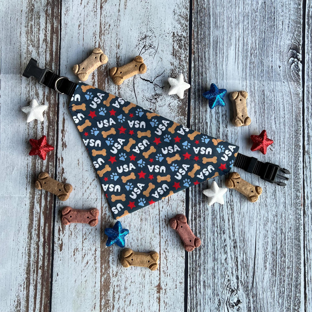Patriotic Dog Bandana: Fourth of July USA Scrunchie & Over the Collar