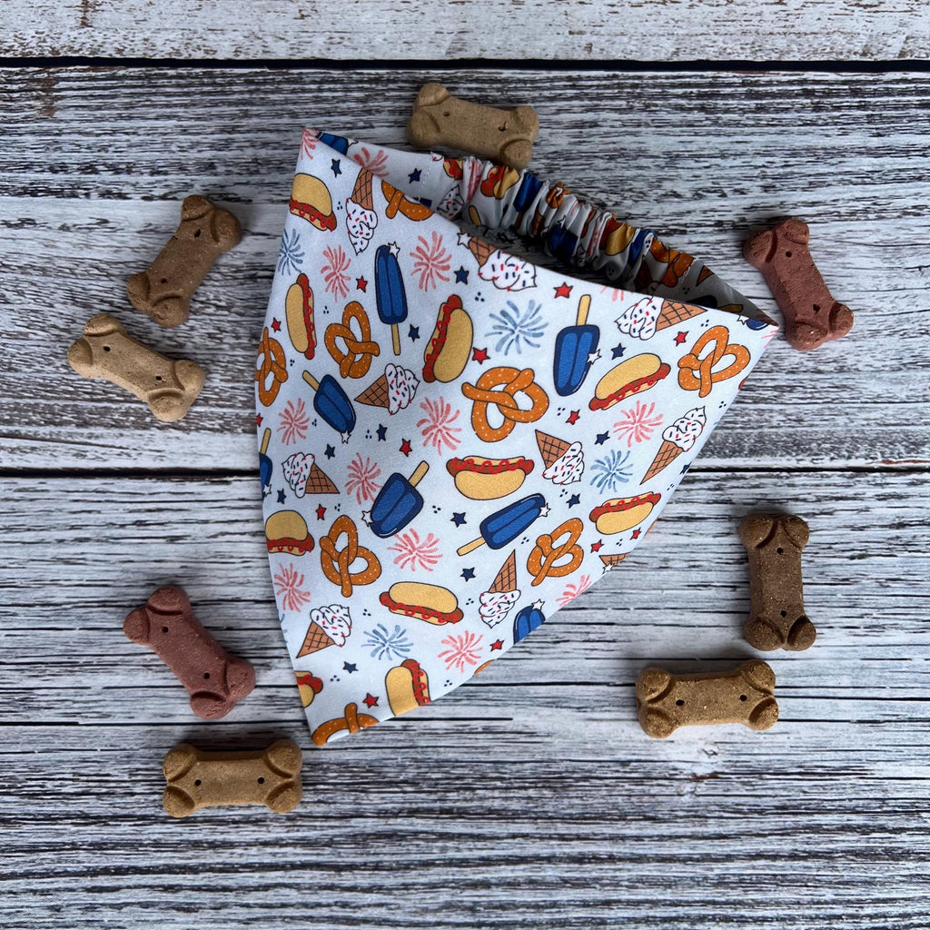 Patriotic Dog Bandana: July Fourth Snacks, Over the Collar & Scrunchie