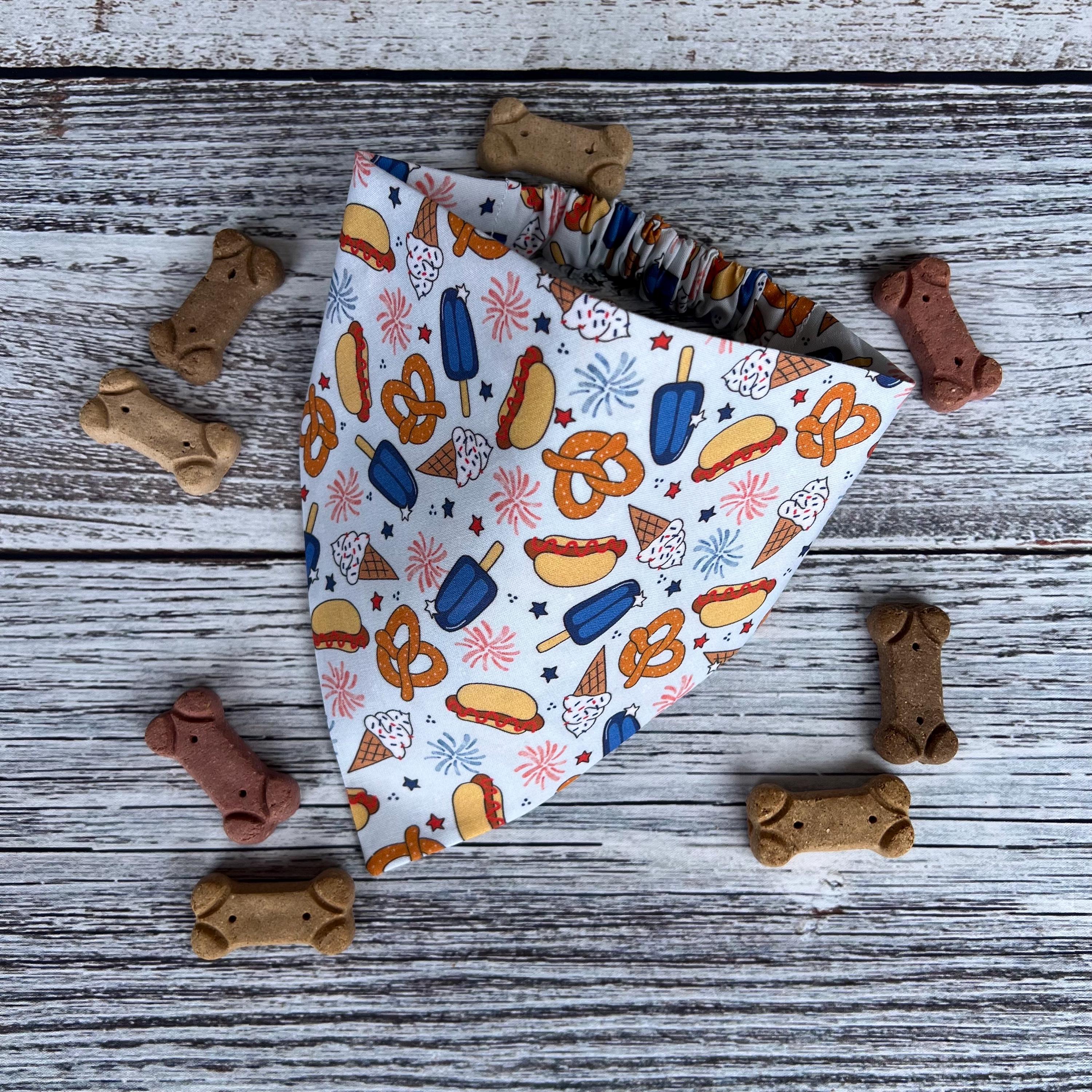 Patriotic Dog Bandana: July Fourth Snacks, Over the Collar & Scrunchie