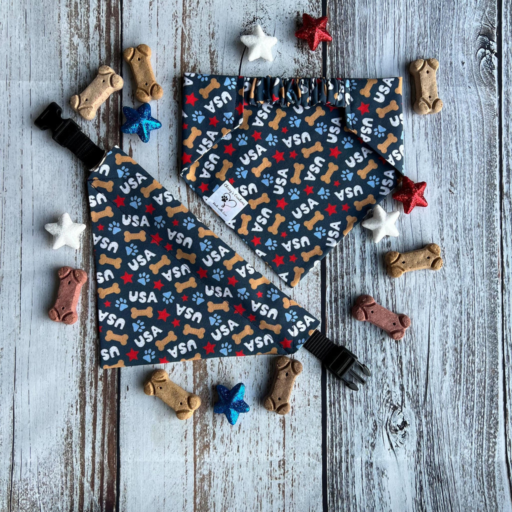 Patriotic Dog Bandana: Fourth of July USA Scrunchie & Over the Collar
