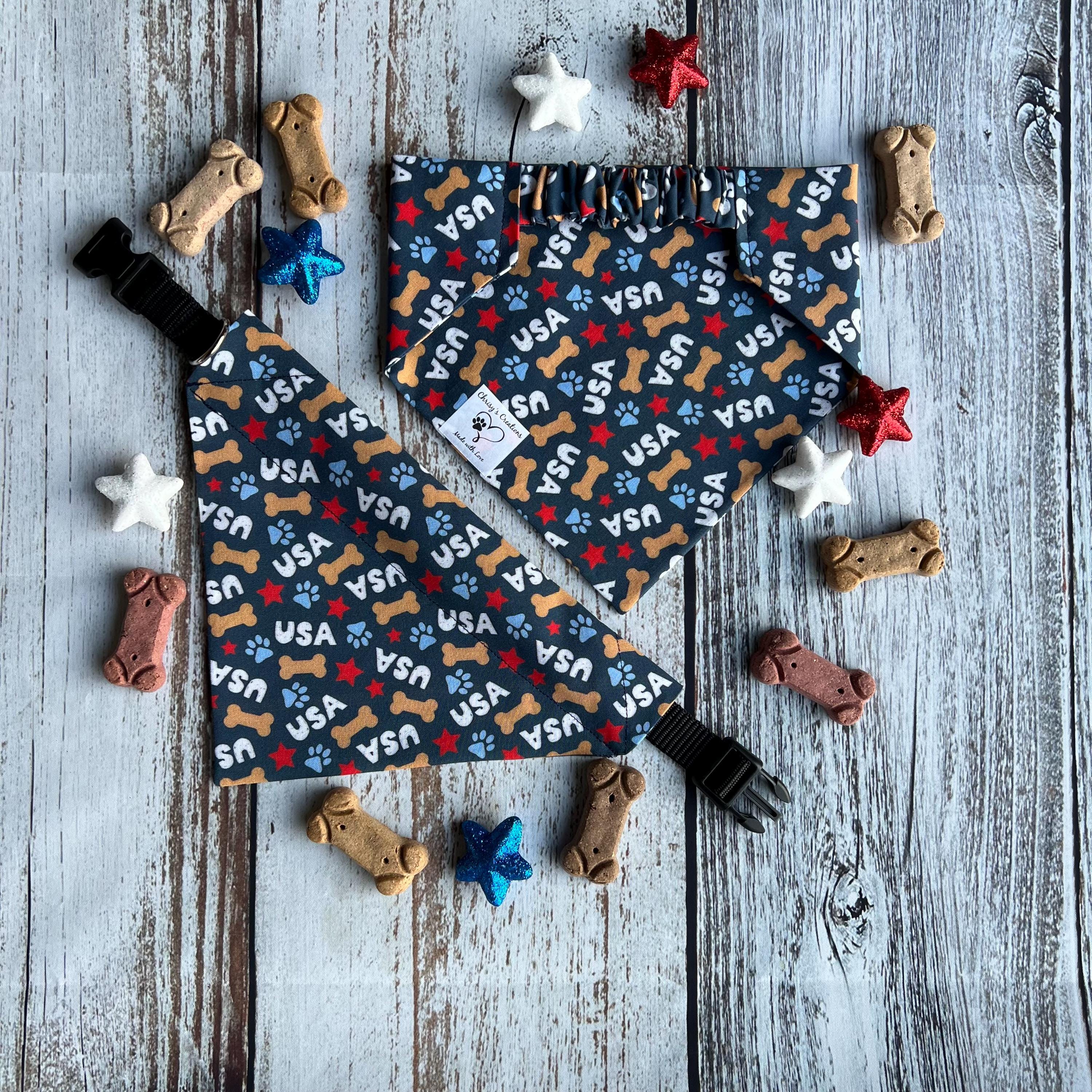 Patriotic Dog Bandana: Fourth of July USA Scrunchie & Over the Collar